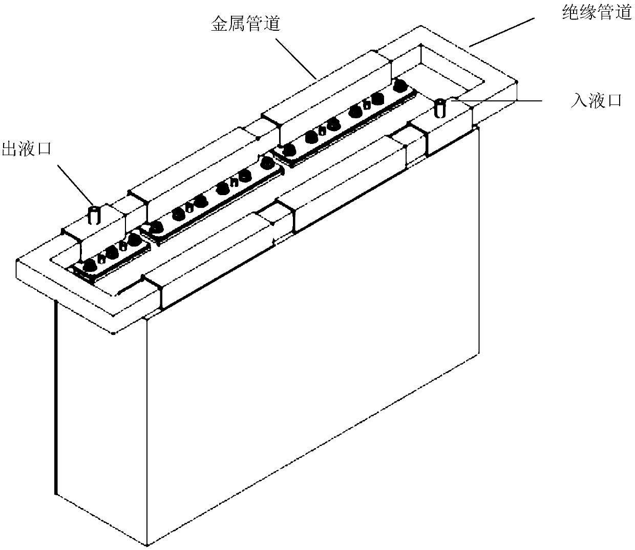 A liquid cooling device for tabs of lithium-ion battery packs based on liquid cooling