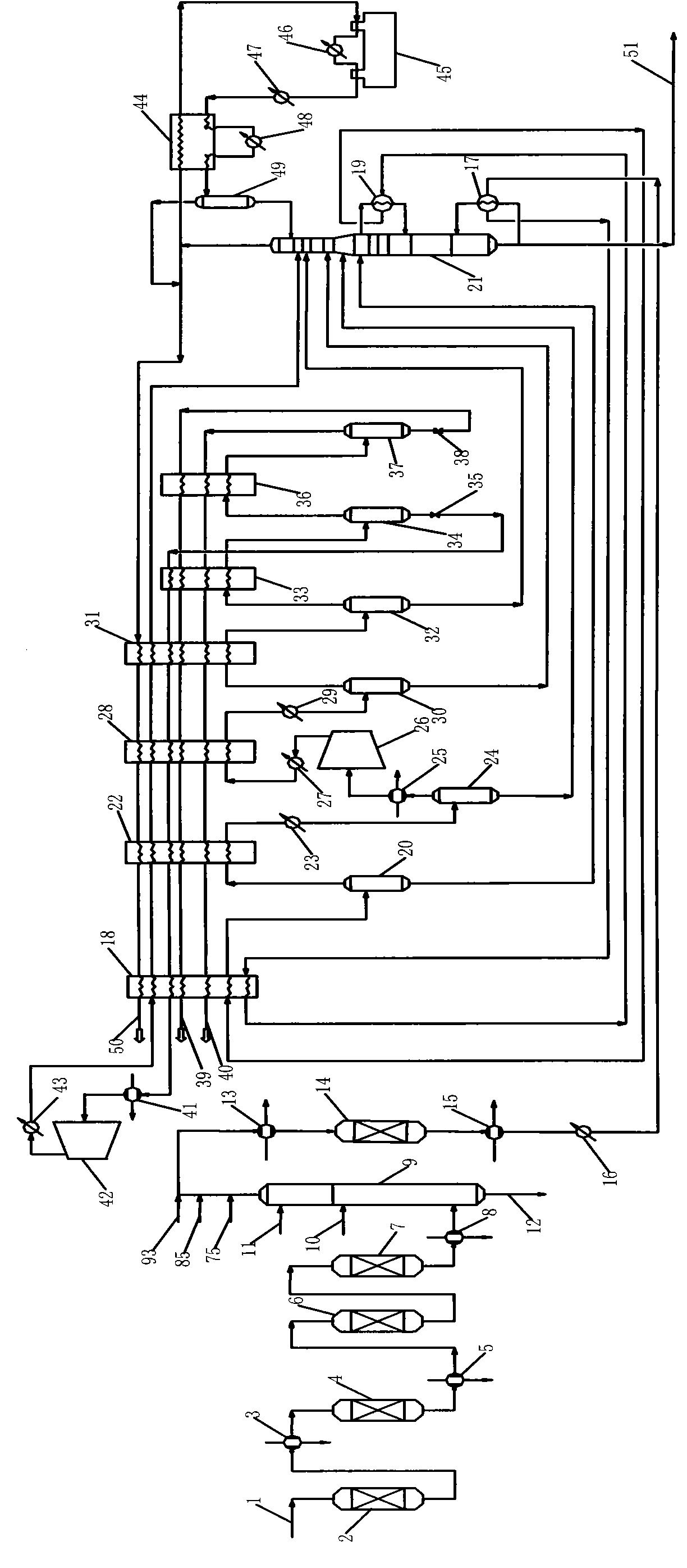 Separation process for preparing low-carbon alkene gases through conversion of methanol