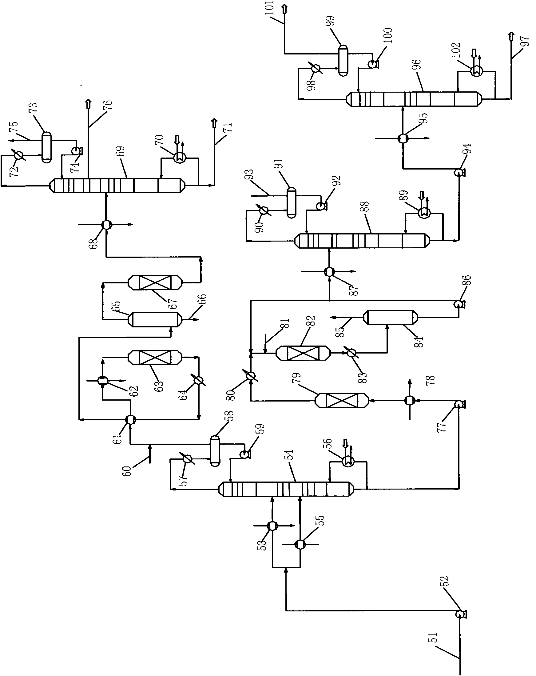 Separation process for preparing low-carbon alkene gases through conversion of methanol