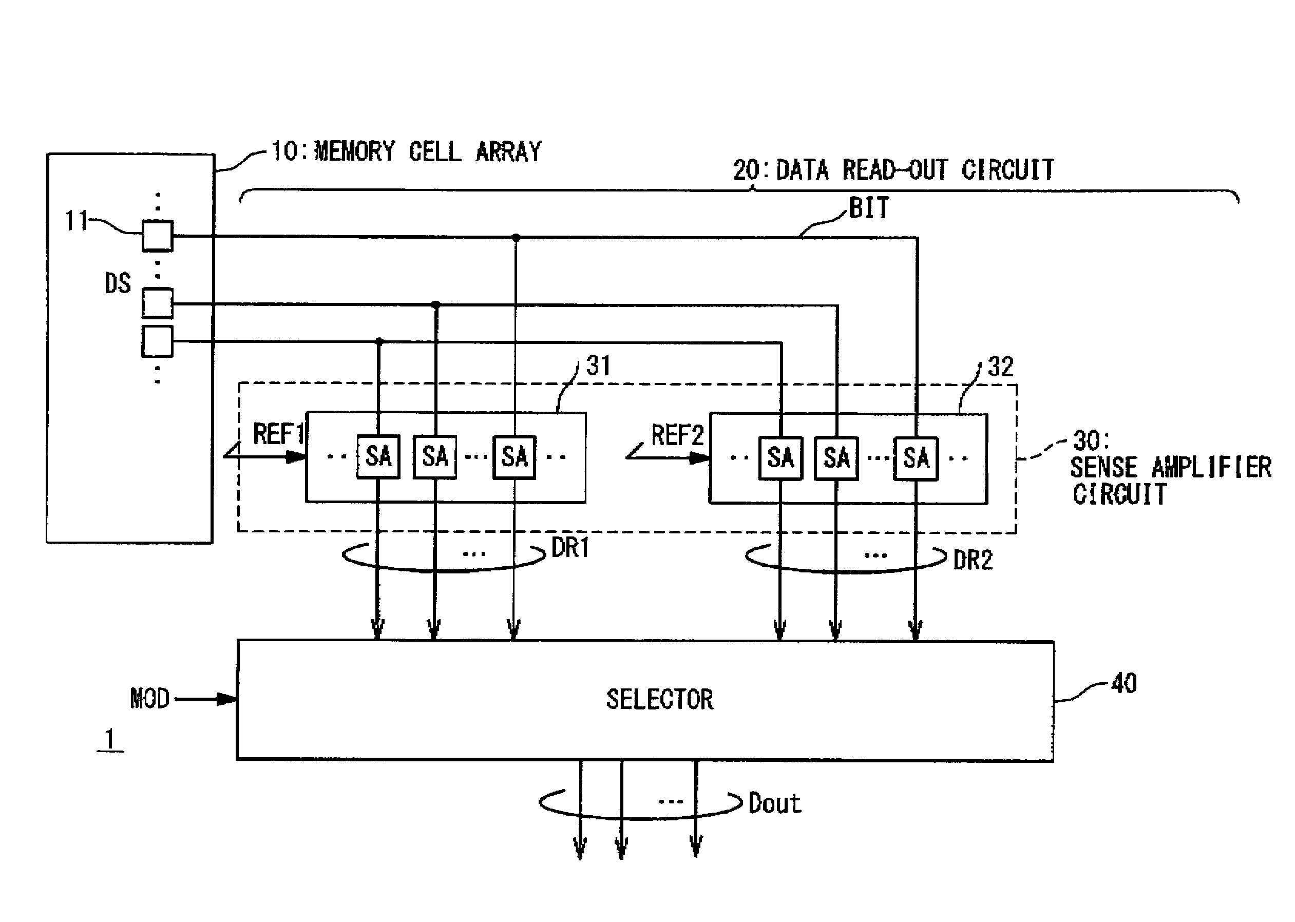 Data read-out circuit in semiconductor memory device and method of data reading in semiconductor memory device