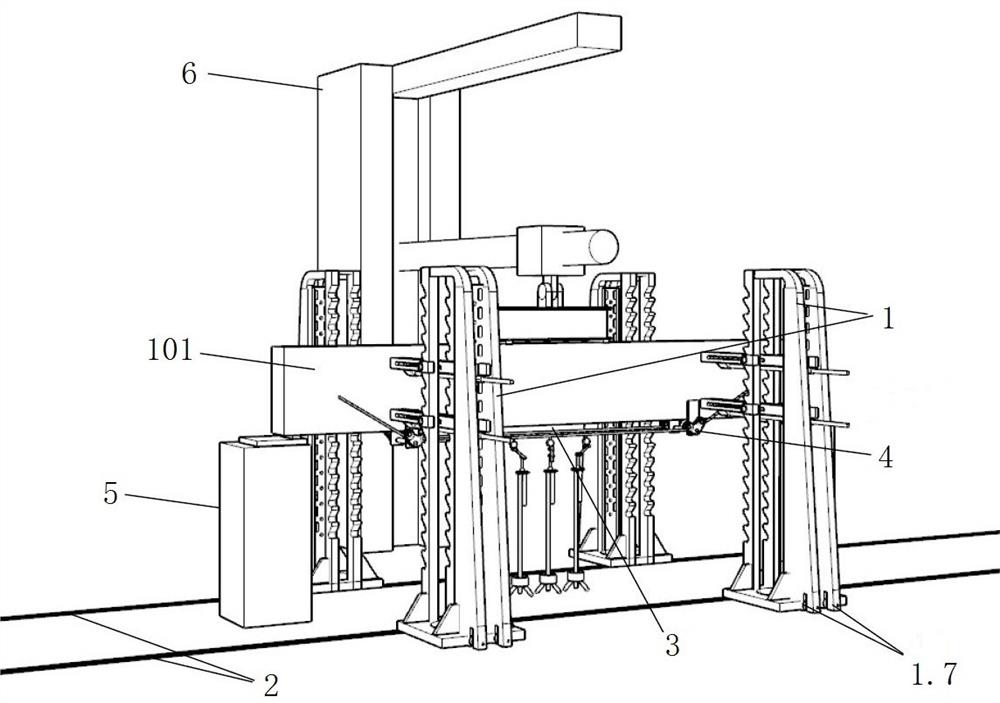 Fatigue test device and method for externally prestressed reinforced concrete beams