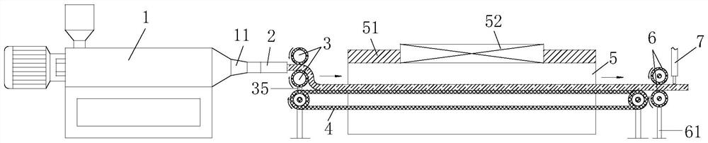 Melt extruding, shaping and slicing system for powder coating processing