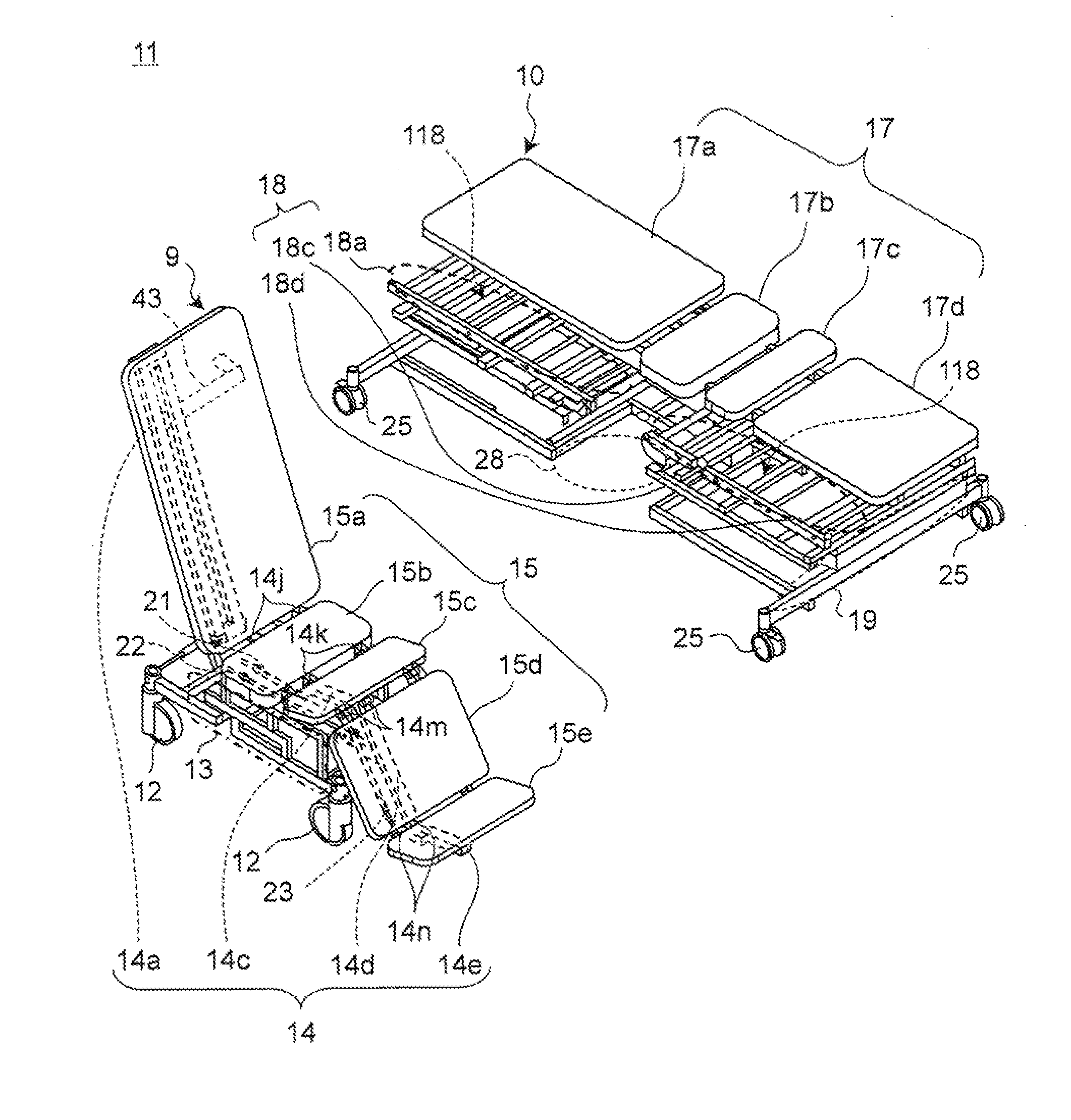 Bed and wheelchair