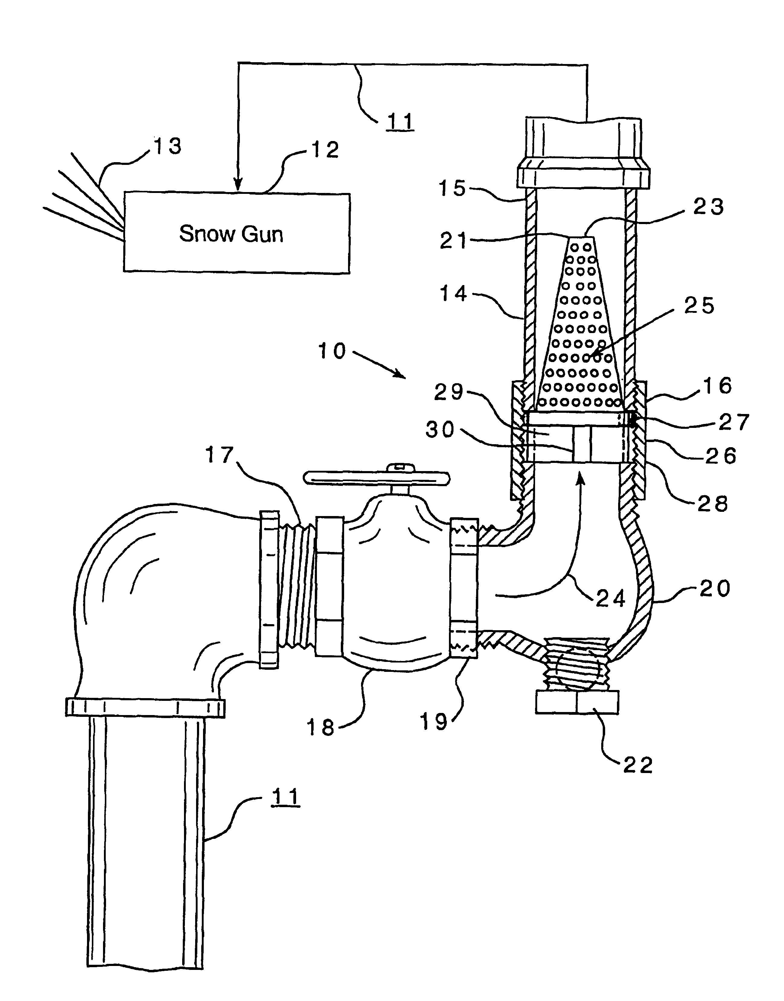 Fluid filter system for snow making apparatus