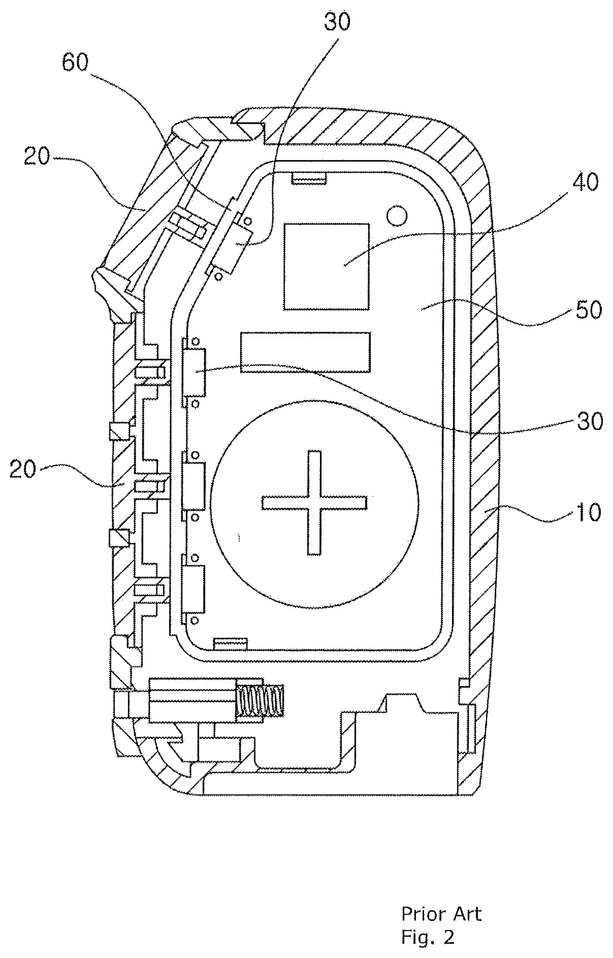 Structure of a fob key for increasing the operating force of a button (as amended)