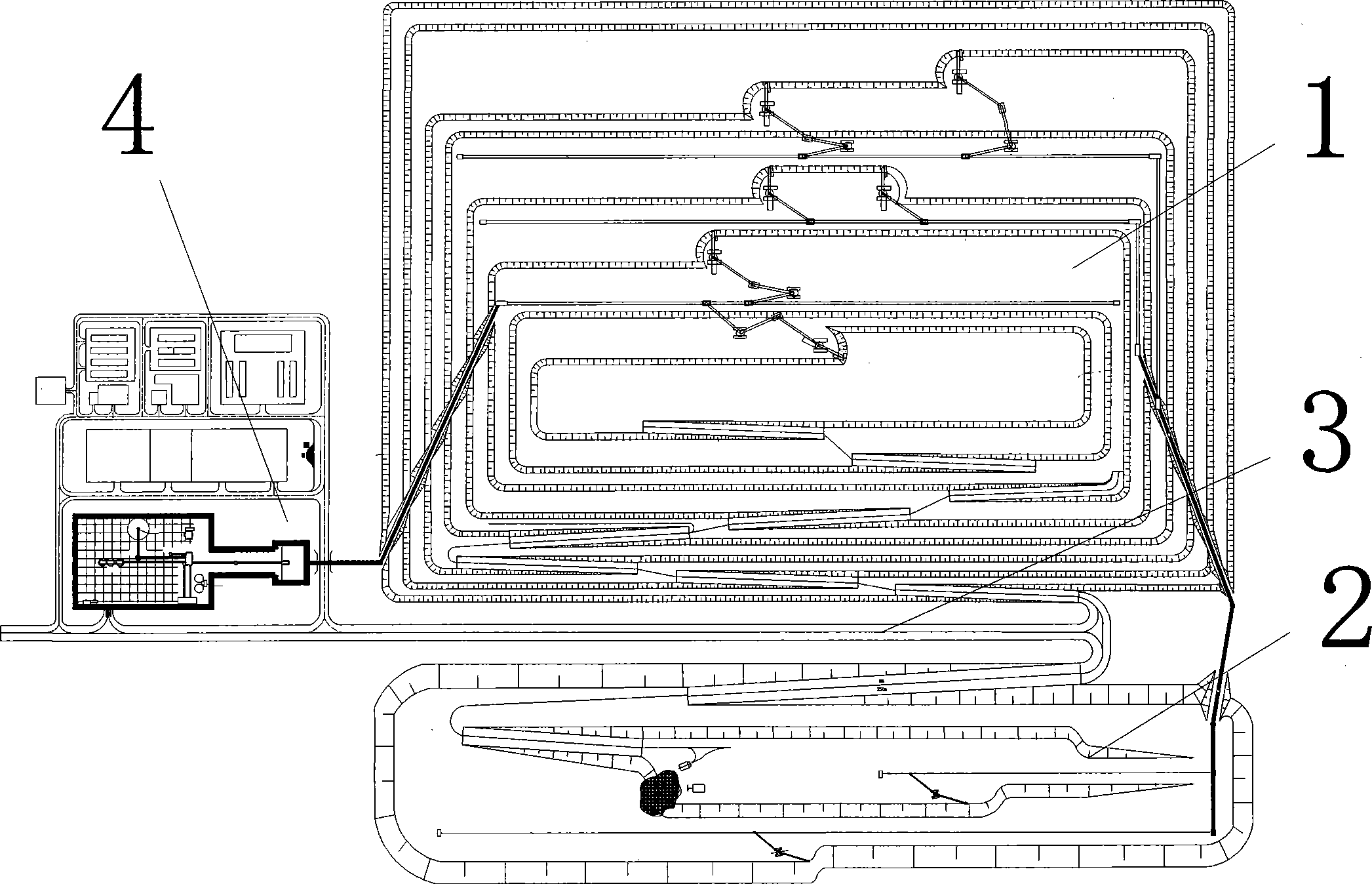 Deep-concave strip mine production model system