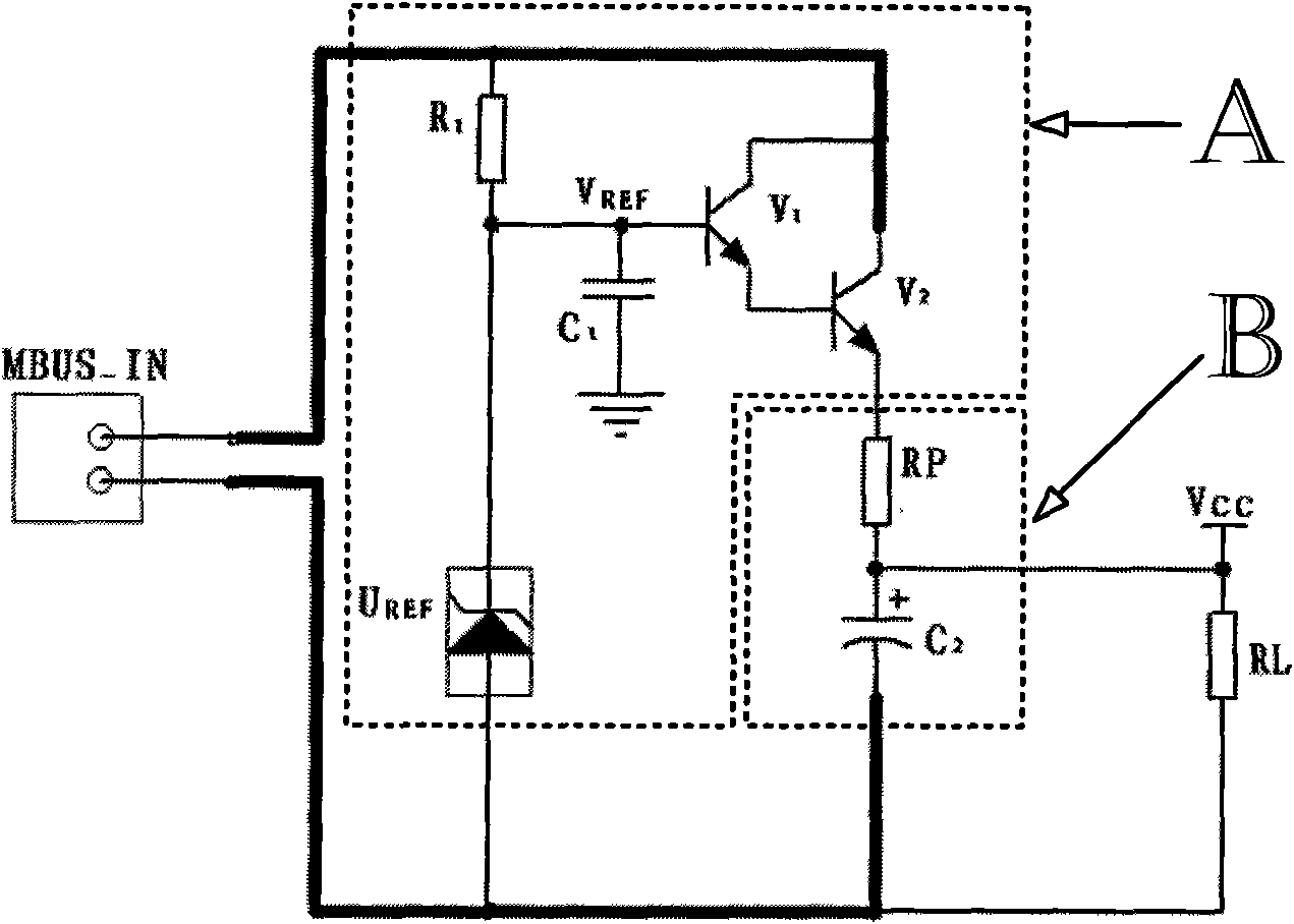 Low power consumption power supply circuit of meter bus slave computer