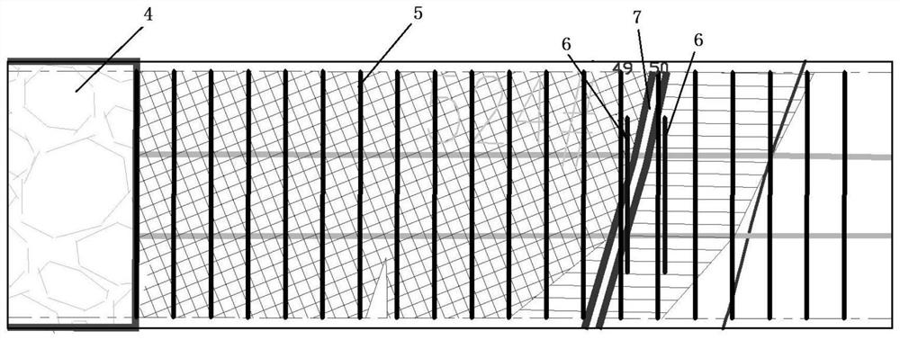 Medium-deep hole construction and blocking treatment method in large fault section of sublevel caving method without bottom pillar