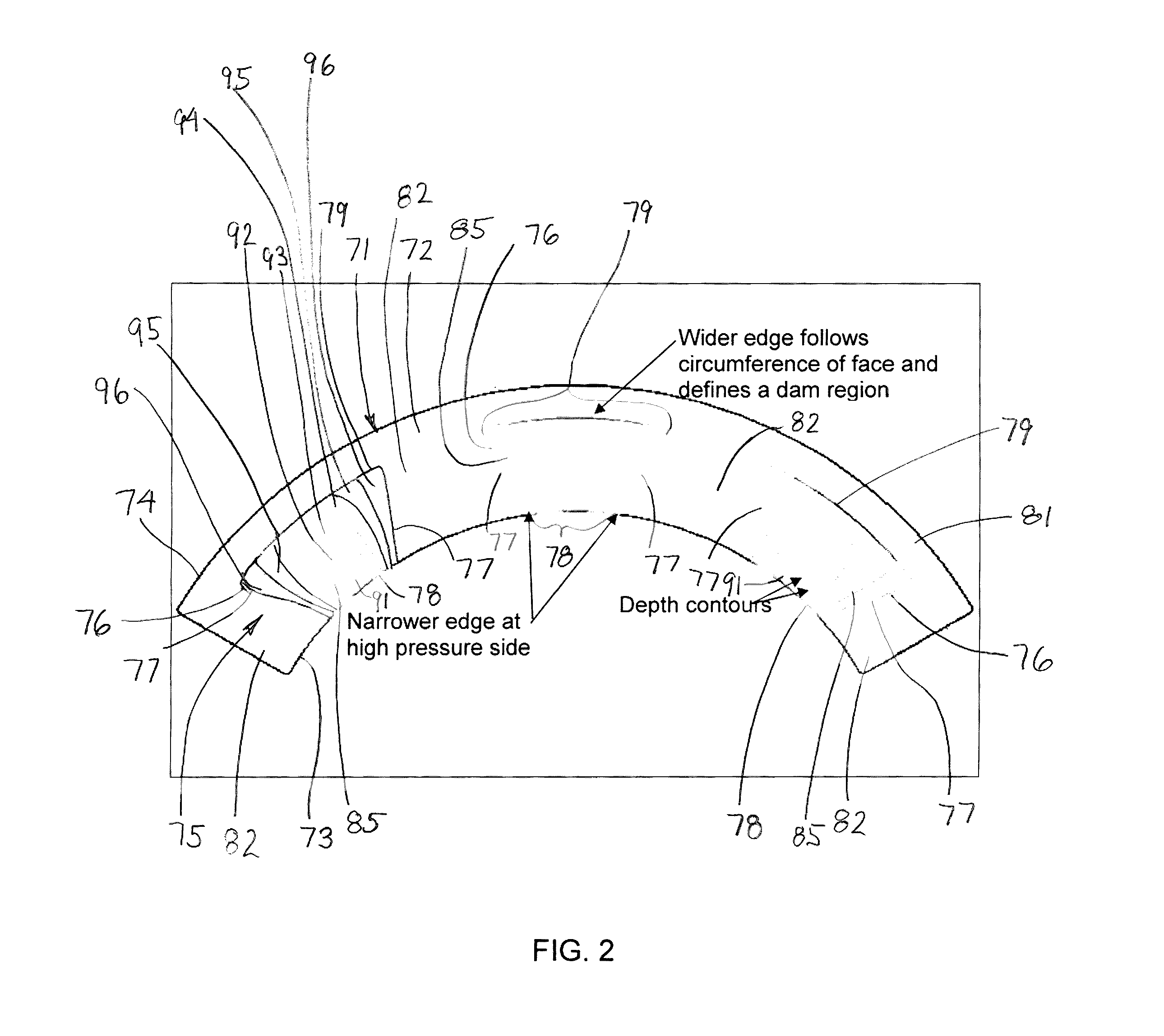 Mechanical face seal with a reverse trapezoidal face pattern