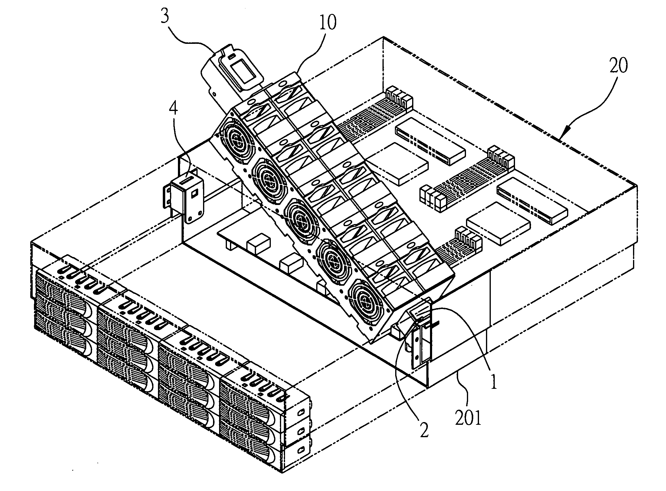 Fan rack fixture having two pairs of positioning and locking portions