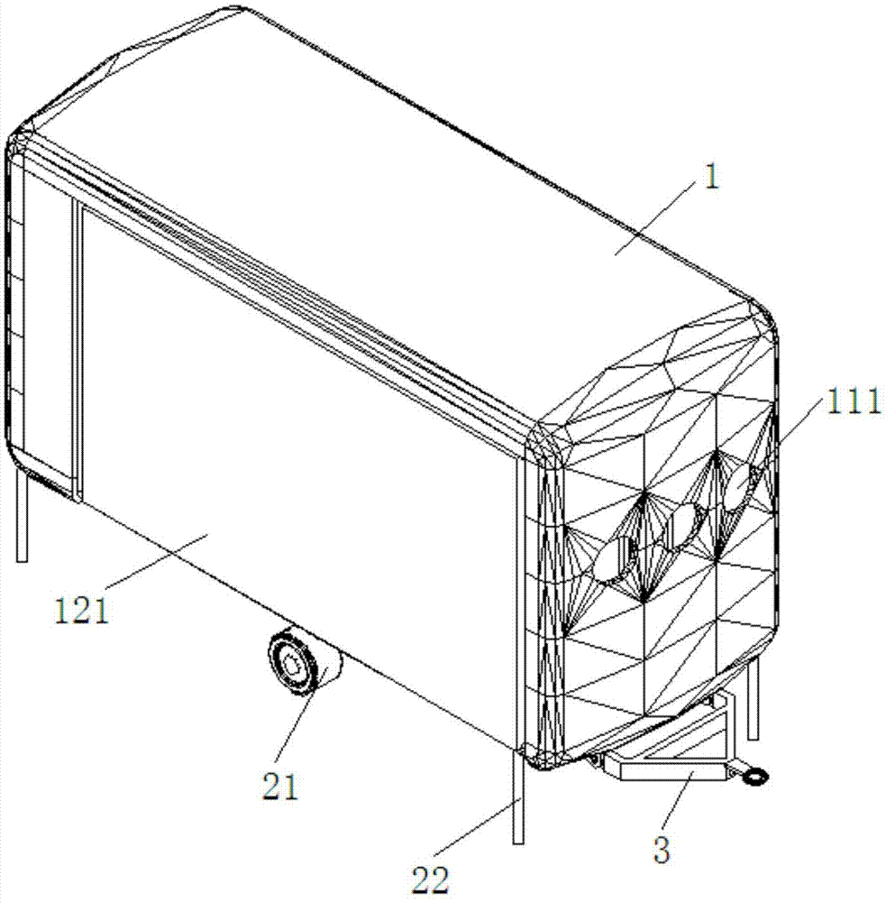 Pull type motor caravan with interior space expandable