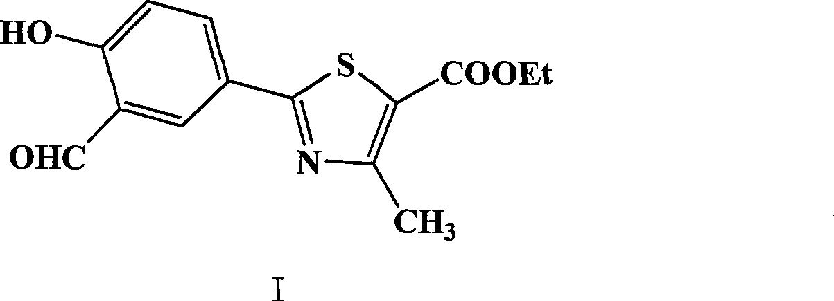 Preparation of 2-(3-carboxaldehyde-4-hydroxy phenyl)-4-methyl-5-thiazole ethyl formate