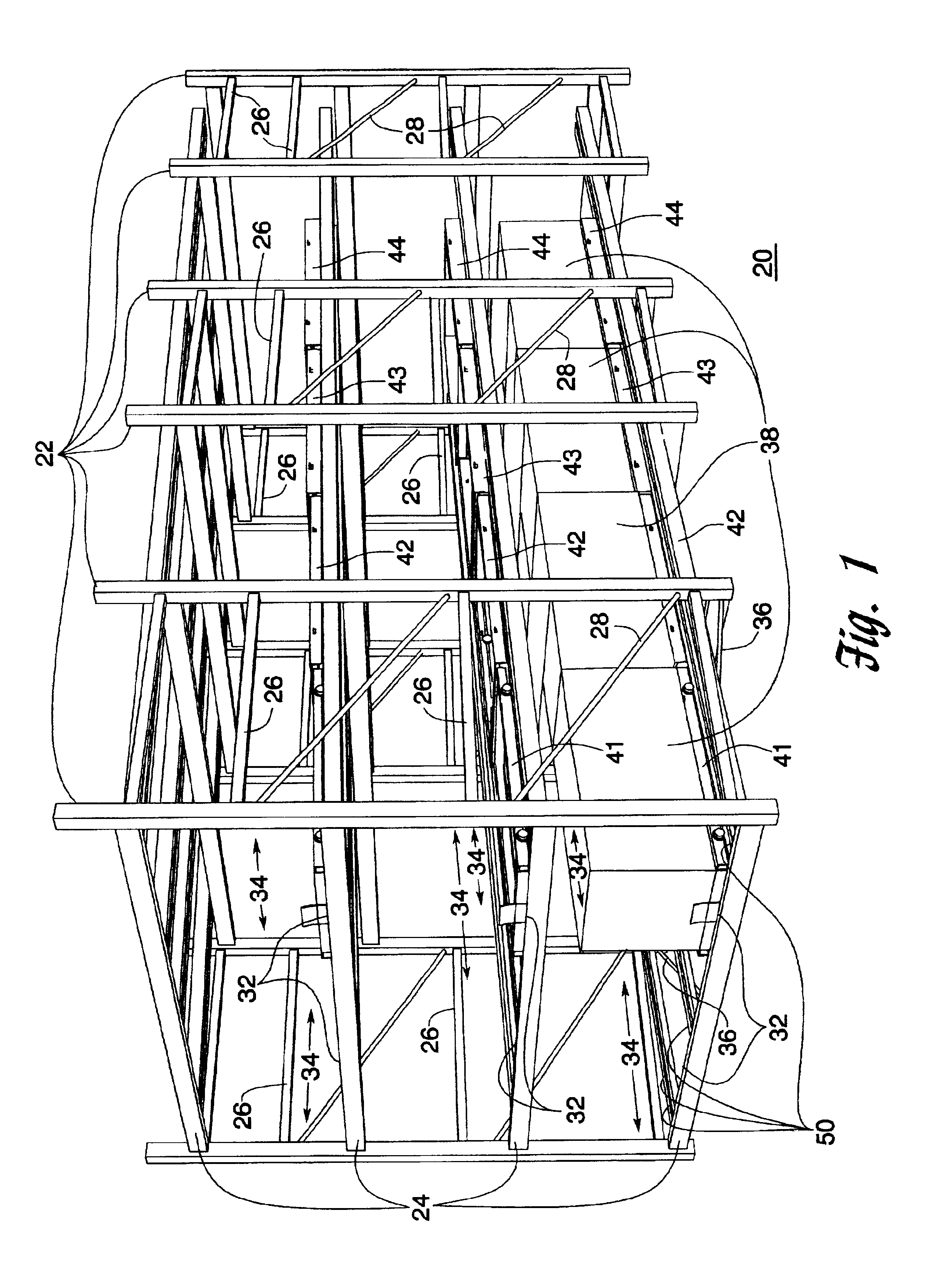 Push back storage rack system