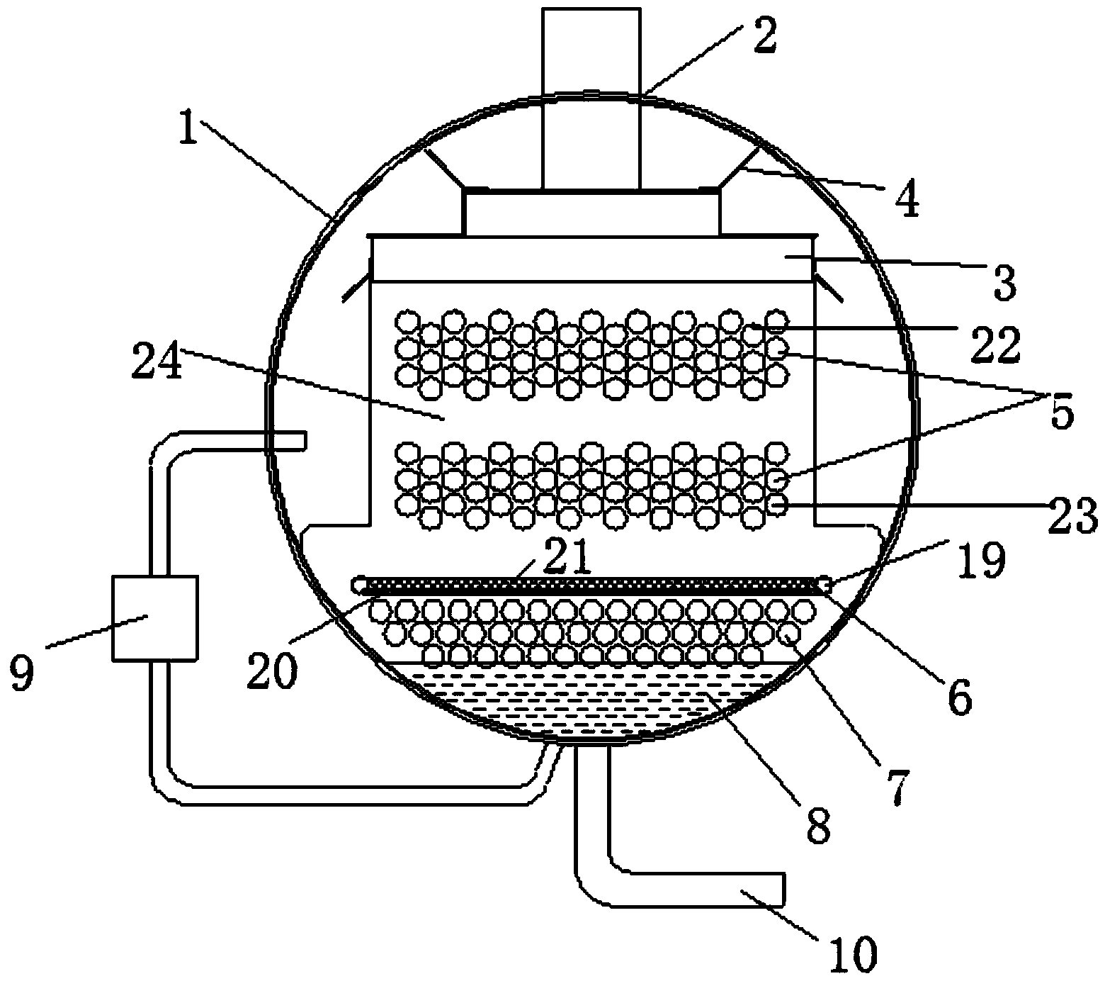 Full-falling-film evaporator with double refrigerant distribution devices