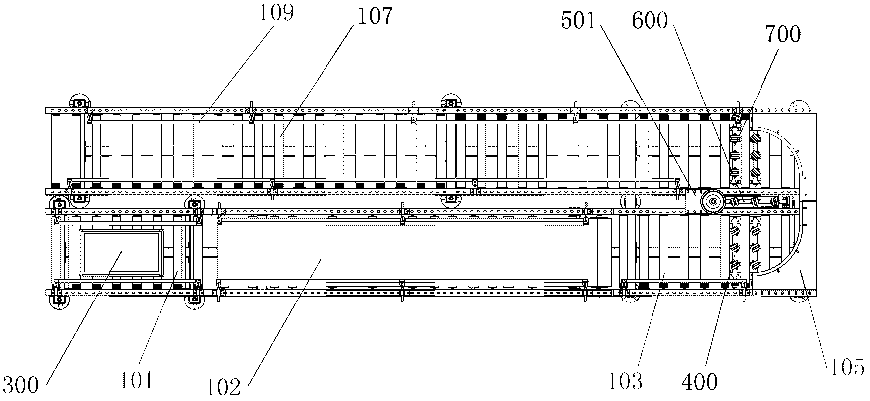 Goods circulation loop transmission system