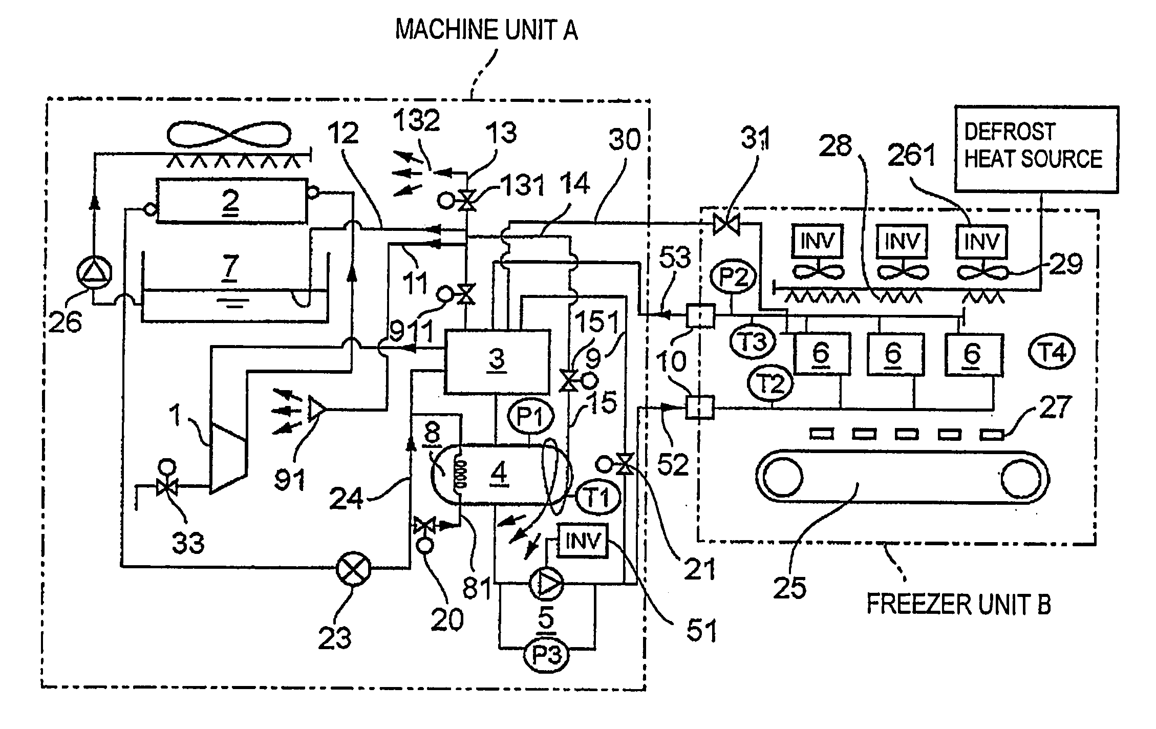 Ammonia/CO2 refrigeration system, CO2 brine production system for use therein, and ammonia cooling unit incorporating that production system