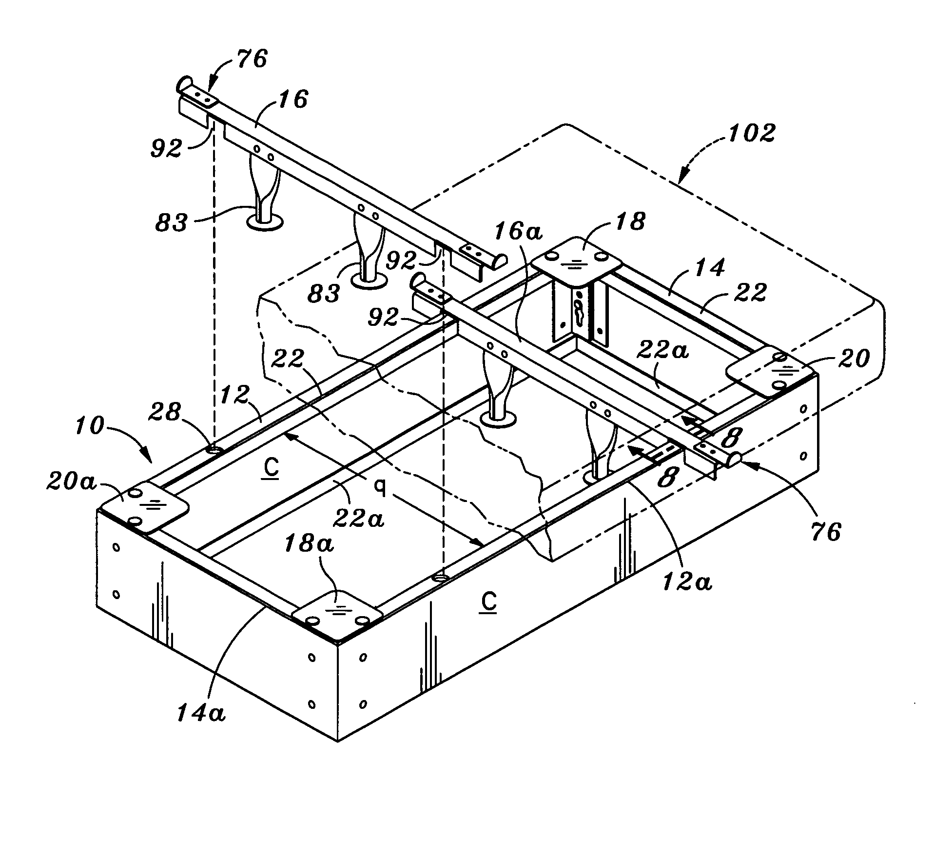 Easy to assemble bed base, two-component connector & kit