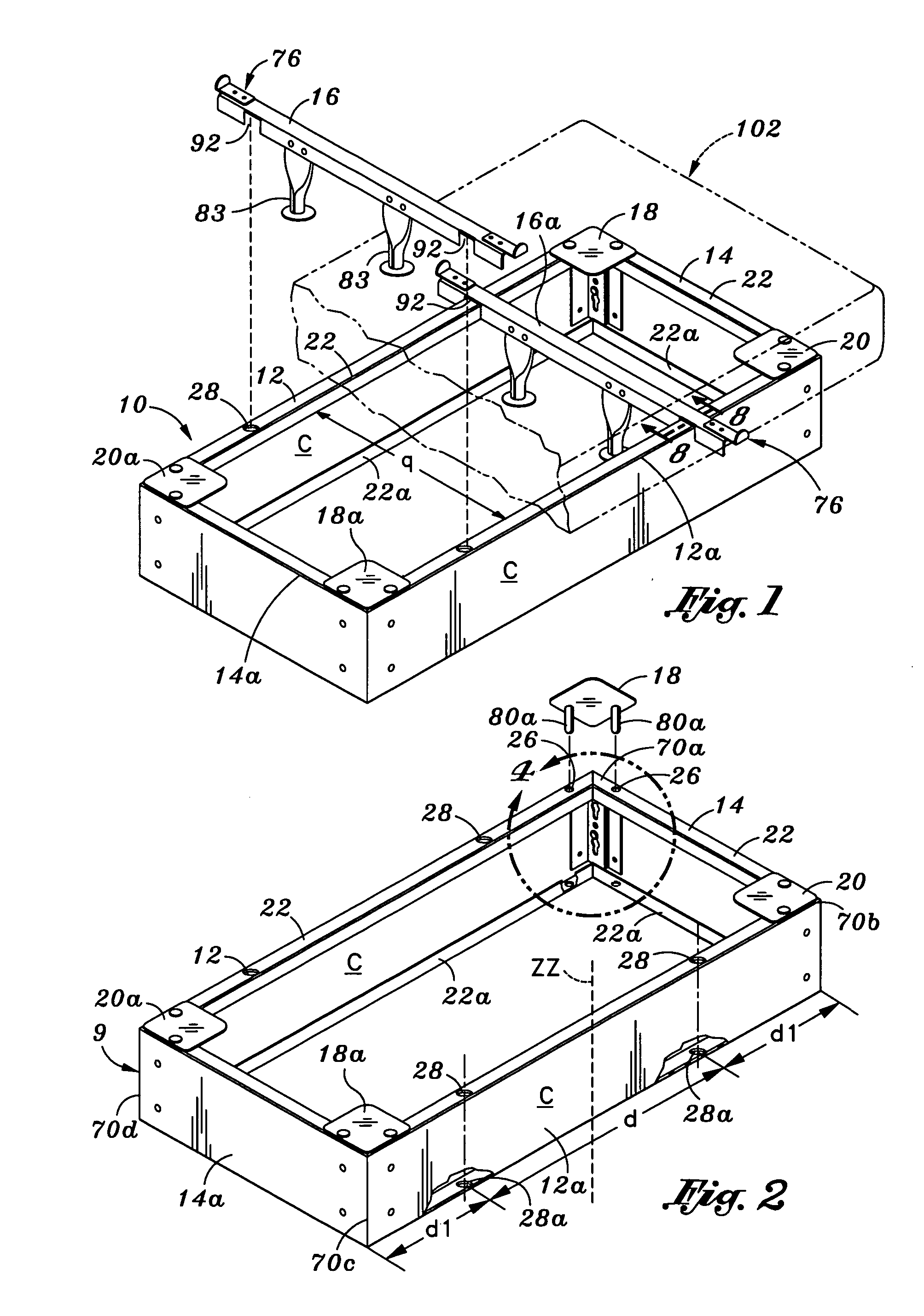 Easy to assemble bed base, two-component connector & kit