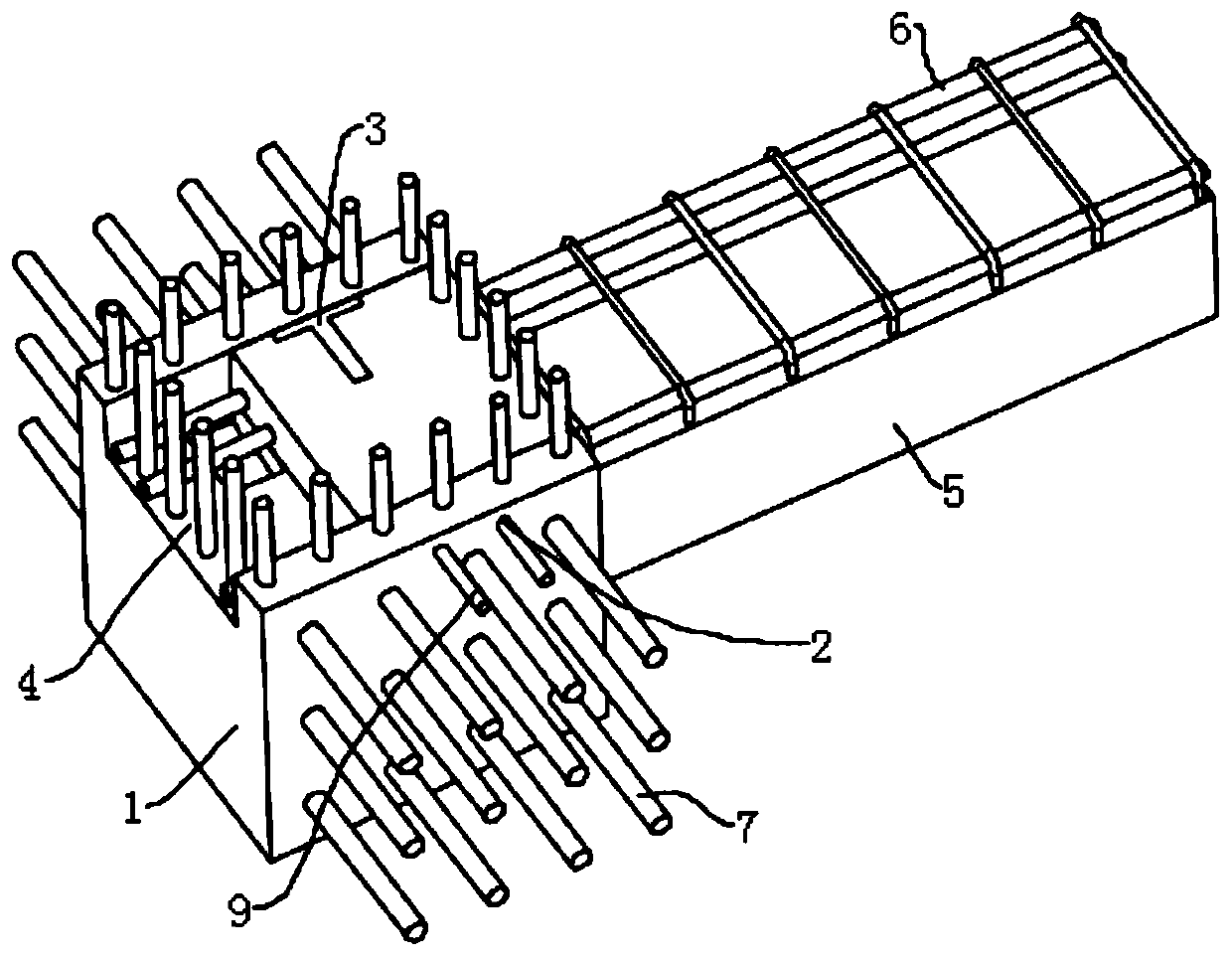 Fabricated building prefabricated steel reinforced concrete end column-beam joint prestressing tendon interlaced tension anchoring structure and construction method