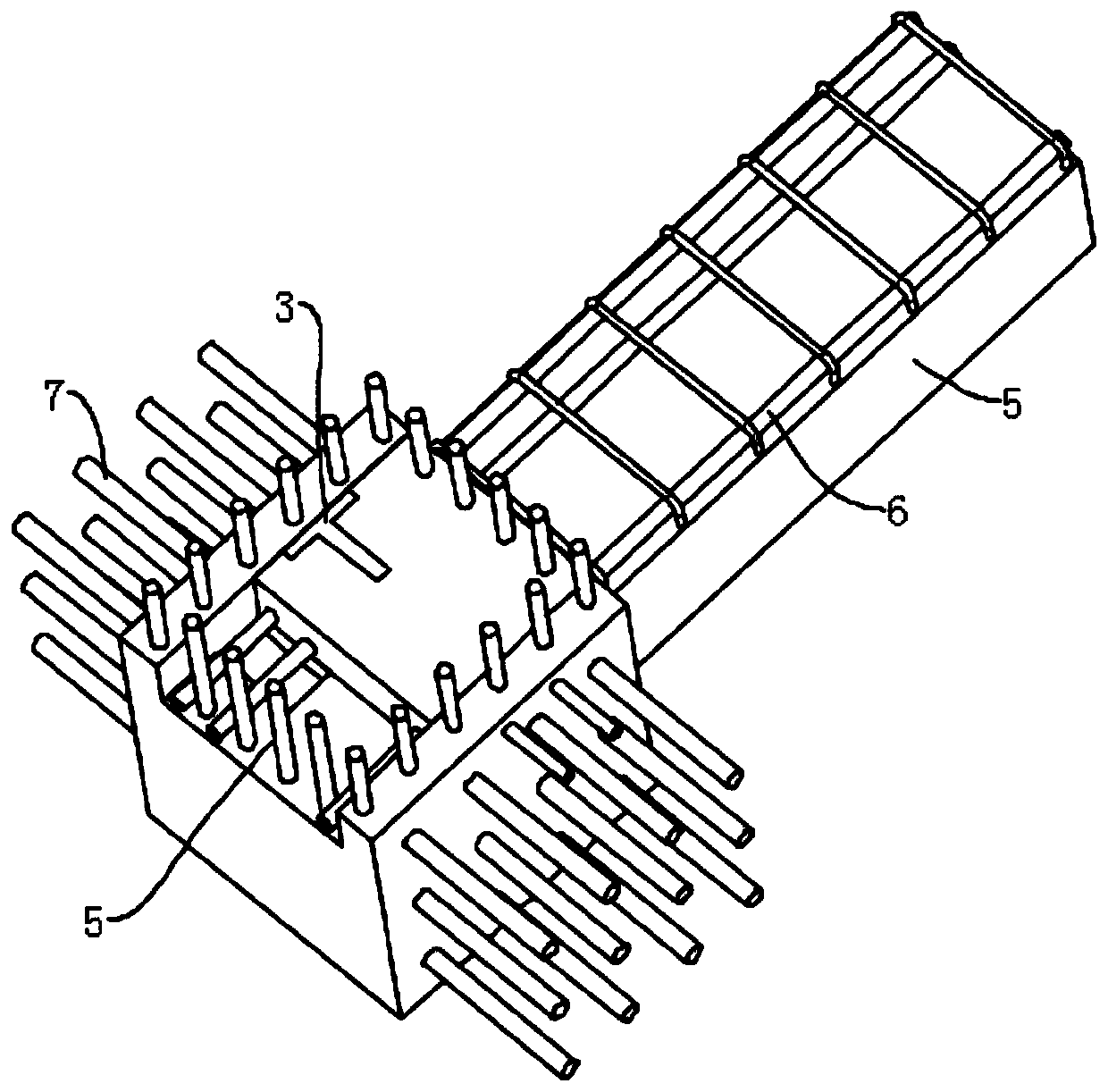 Fabricated building prefabricated steel reinforced concrete end column-beam joint prestressing tendon interlaced tension anchoring structure and construction method