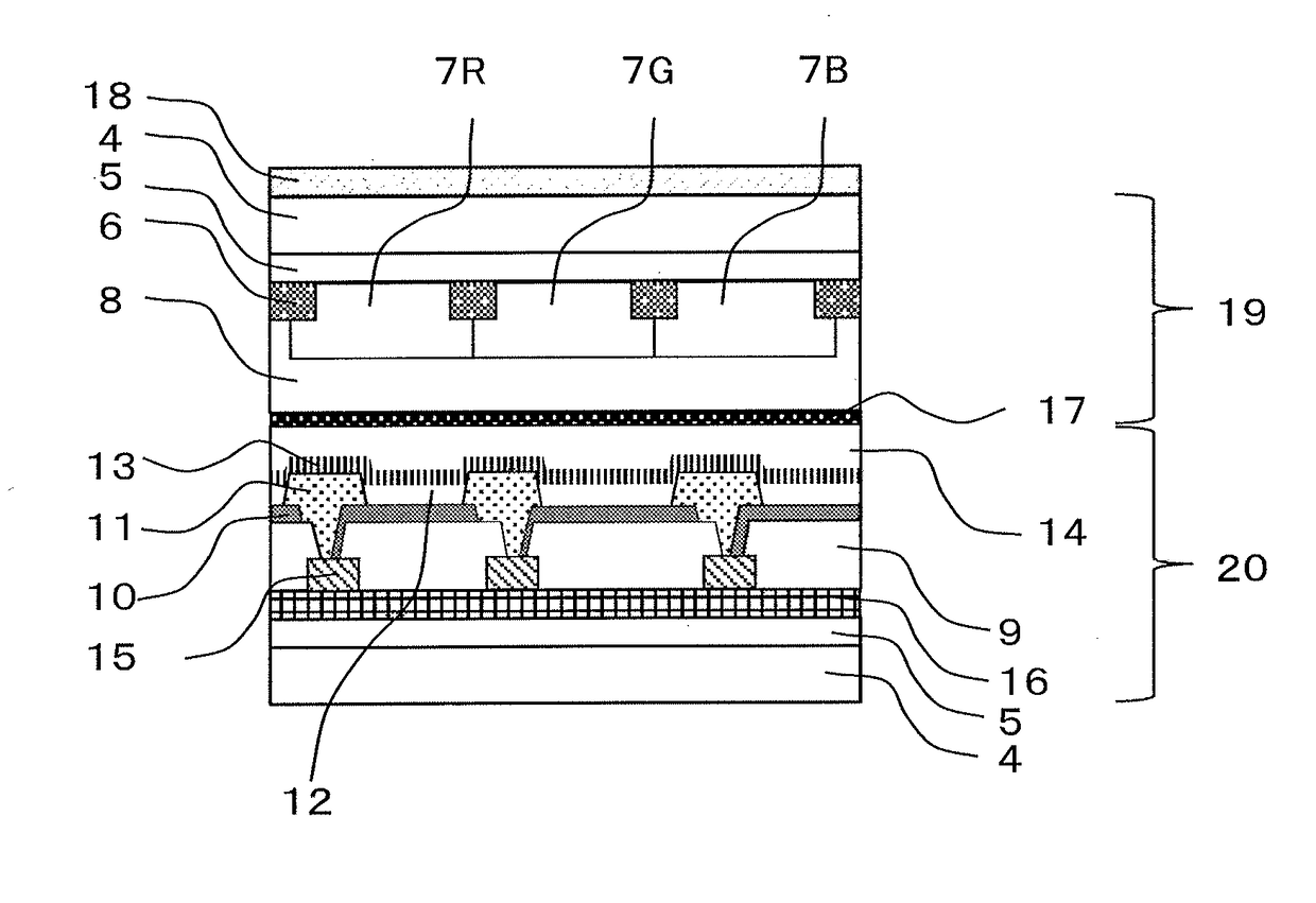 Substrate for display, color filter using the same and method for the production thereof, organic el element and method for the production thereof, and flexible organic el display (as amended)