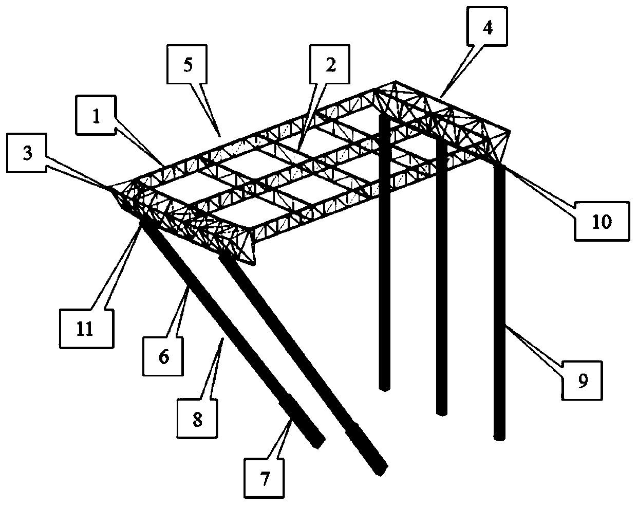 A structure with coupled forces between inclined columns and long-span roofs