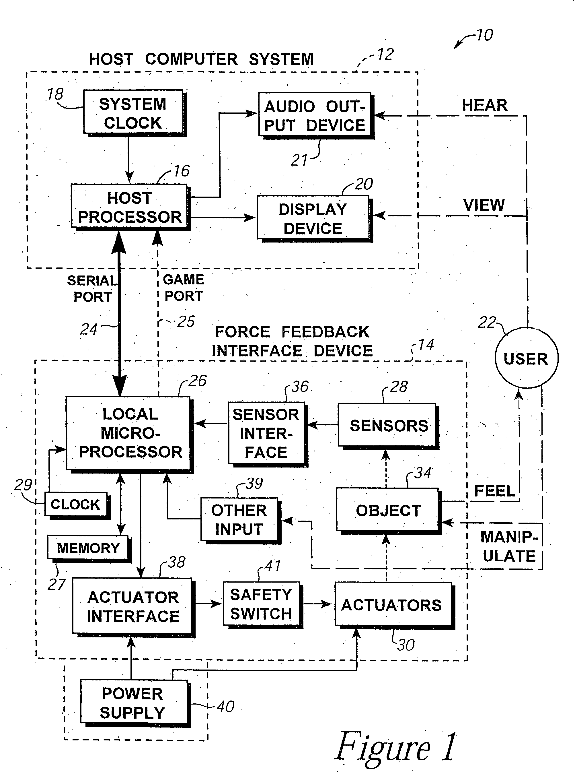 Method and apparatus for controlling force feedback interface systems utilizing a host computer