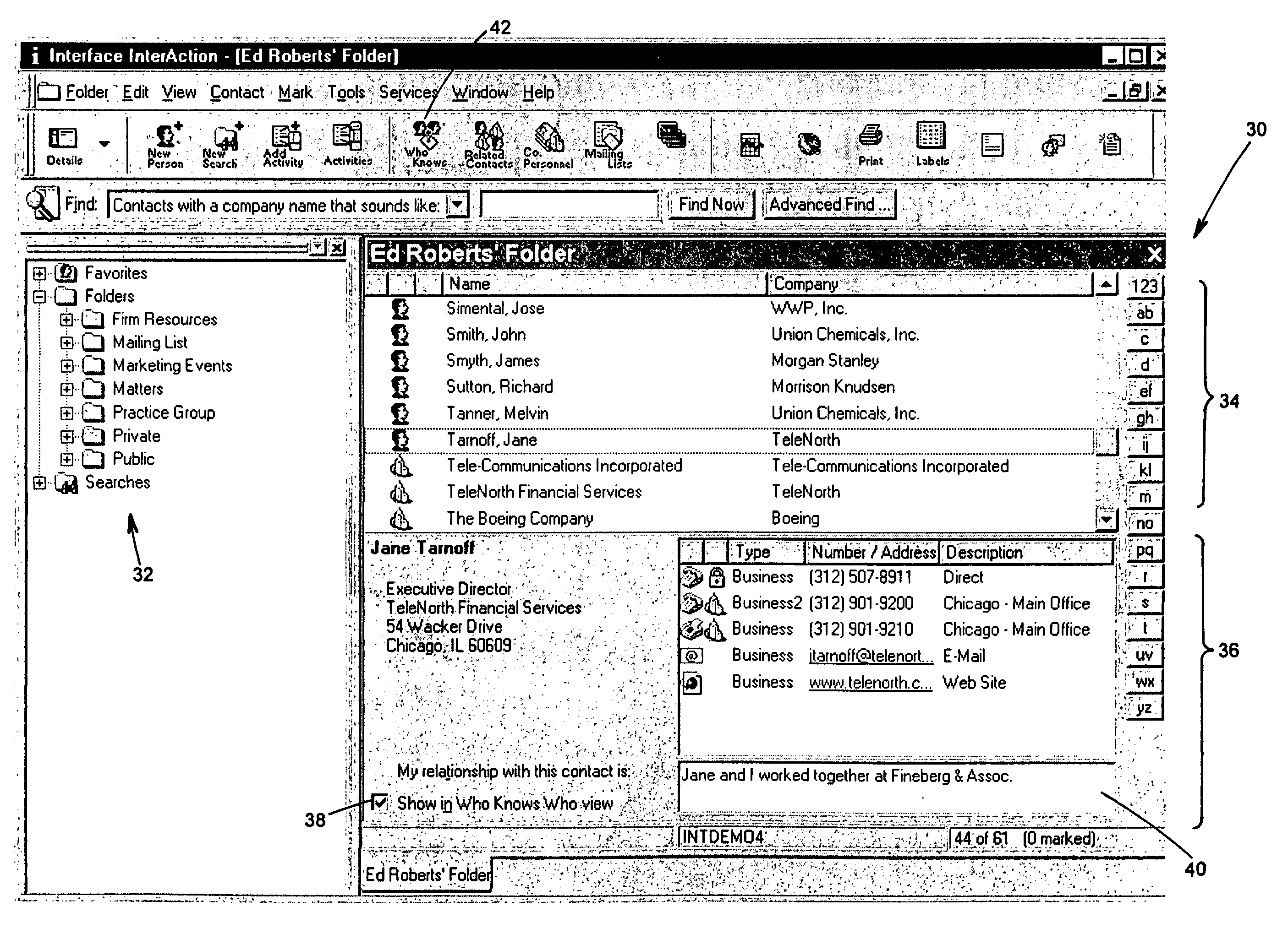 Relationship management system that provides an indication of users having a relationship with a specified contact