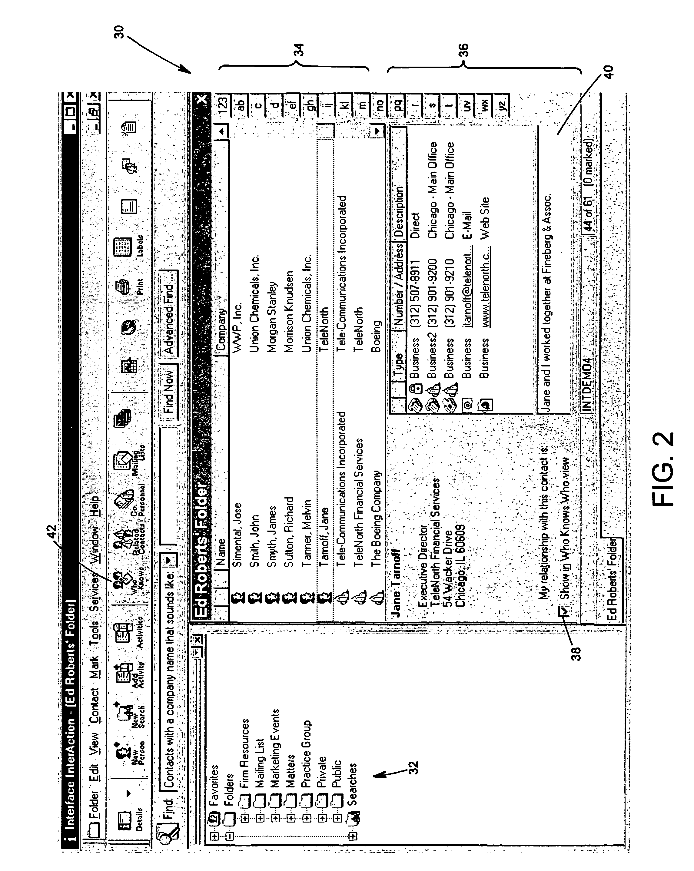 Relationship management system that provides an indication of users having a relationship with a specified contact