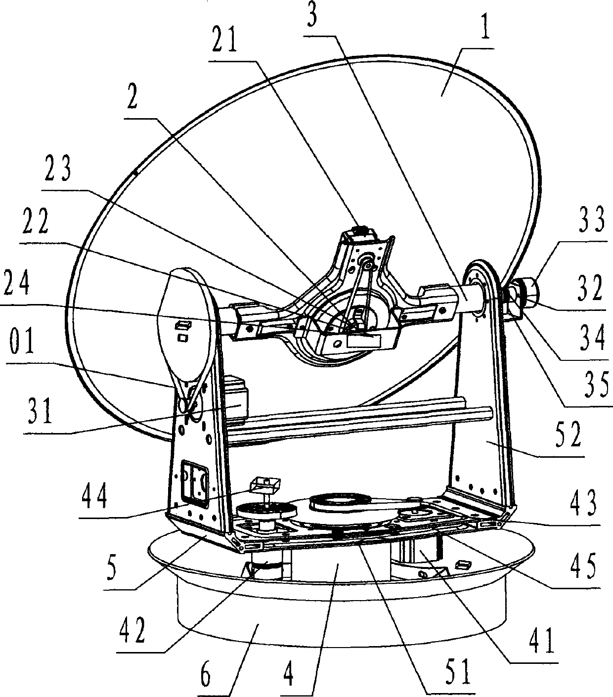 Three-axis stable follow-up tracking device of shipborne satellite antenna