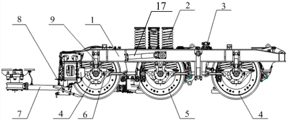 A passenger locomotive and its three-axle bogie