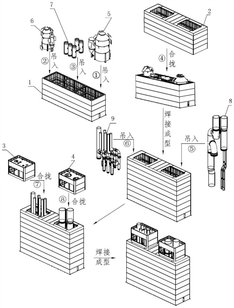 A construction method of a ship's double chimney general section