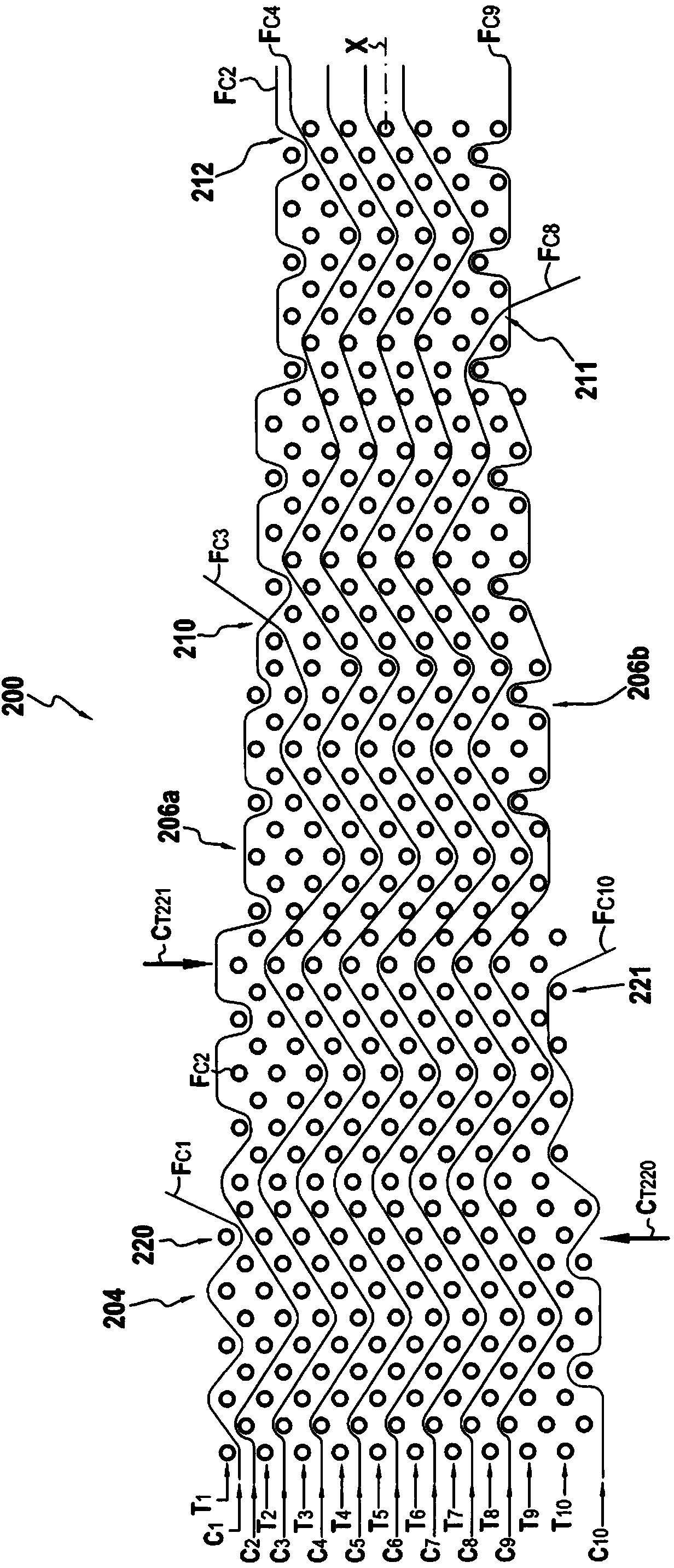 Fiber structure intended to reinforce composite material parts and including a portion having a reduced thickness