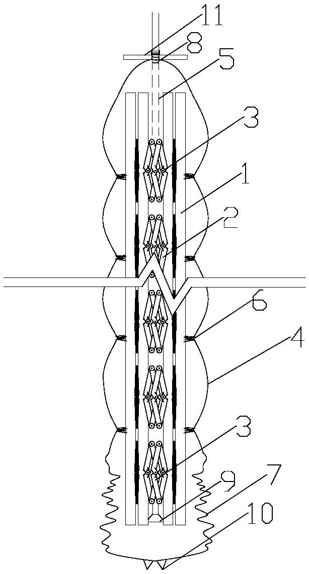 Cloth bag pile structure equipped with unfoldable steel bar framework and construction process thereof