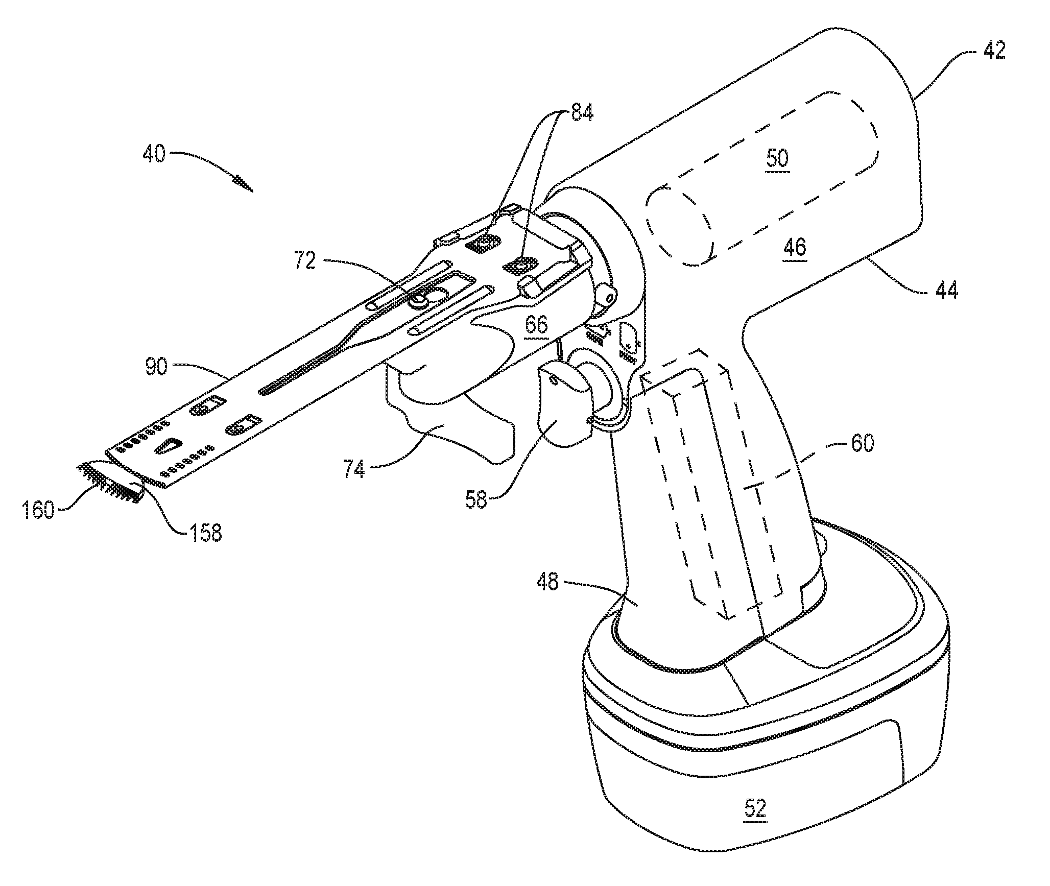 Surgical sagittal saw and blade cartridge, the blade cartridge having reinforcing ribs integral with the blade bar