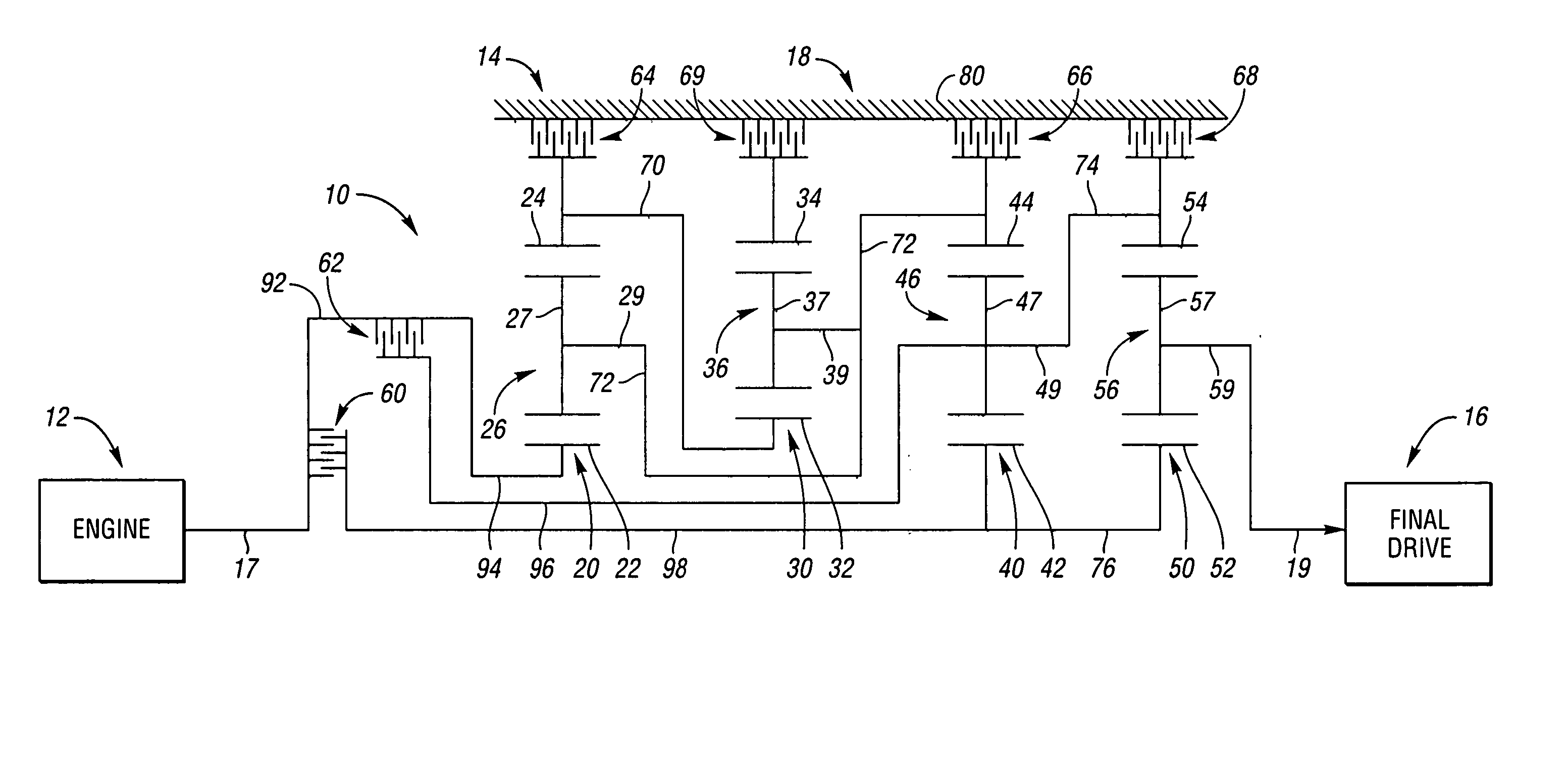 Nine speed automatic transmission with six torque-transmitting mechanisms