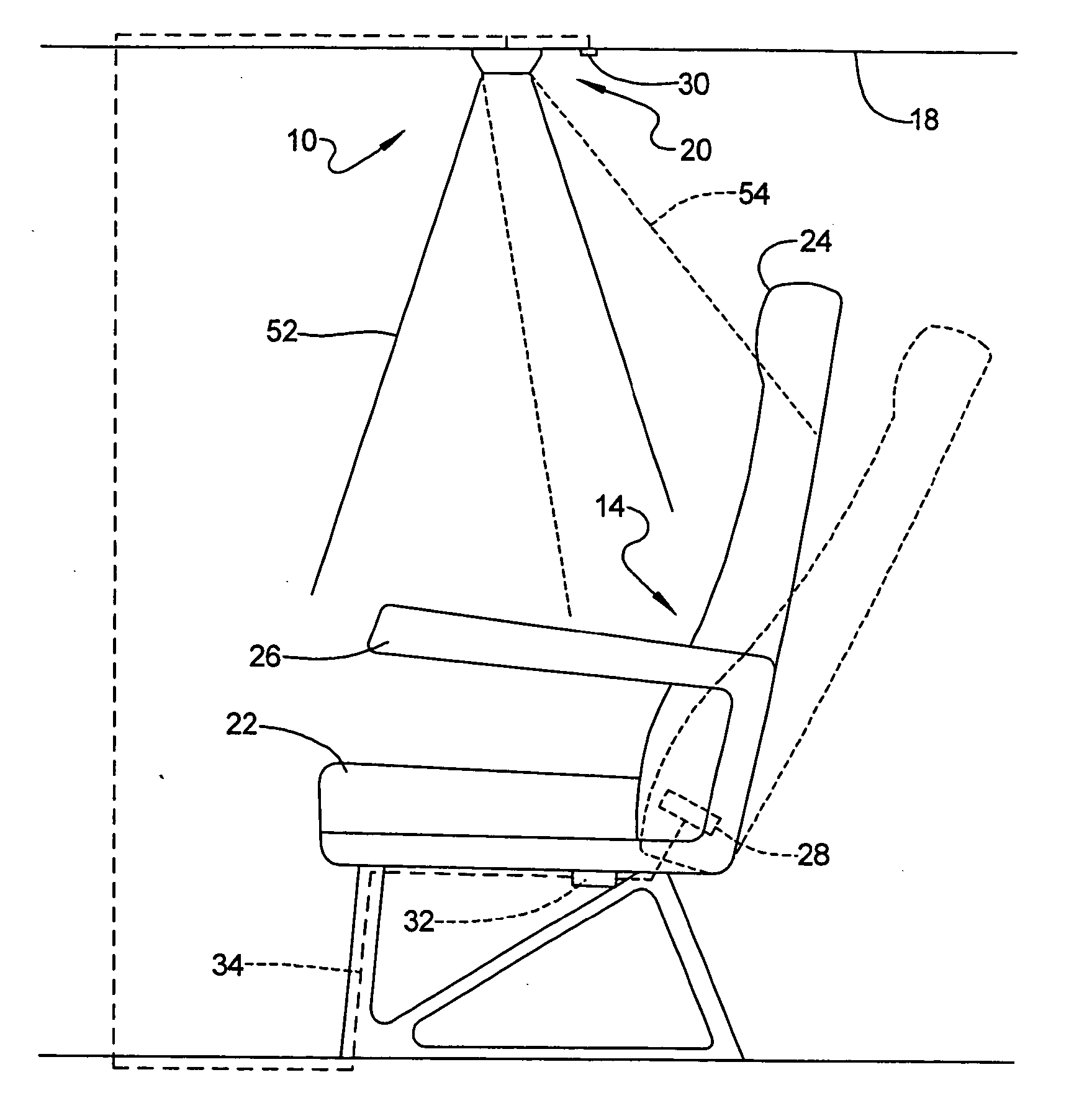 Automatically adjusting passenger reading light system and method