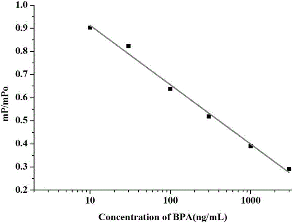 Bisphenol A fluorescence polarization immunity analysis and detection method based on adopting AMF as fluorescein marker