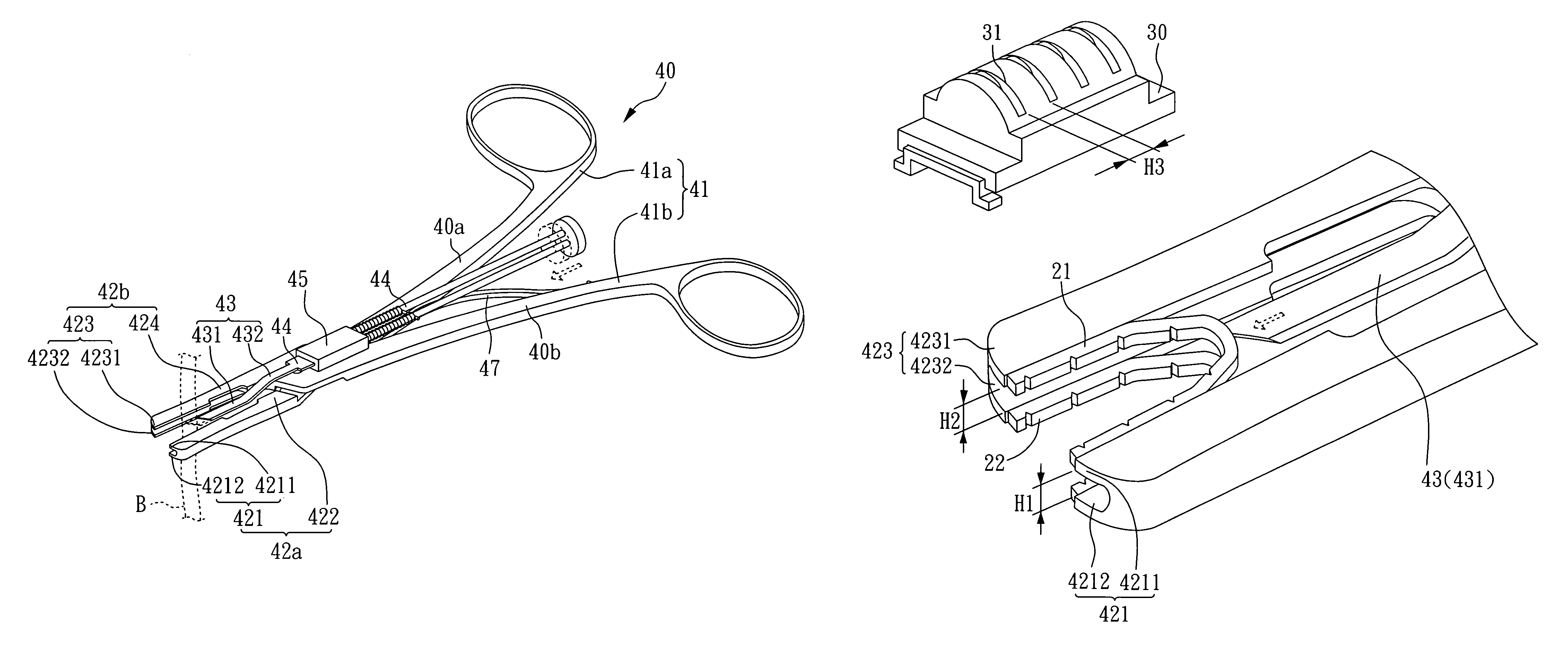 Integrated double clips applier with division device for clamping clips