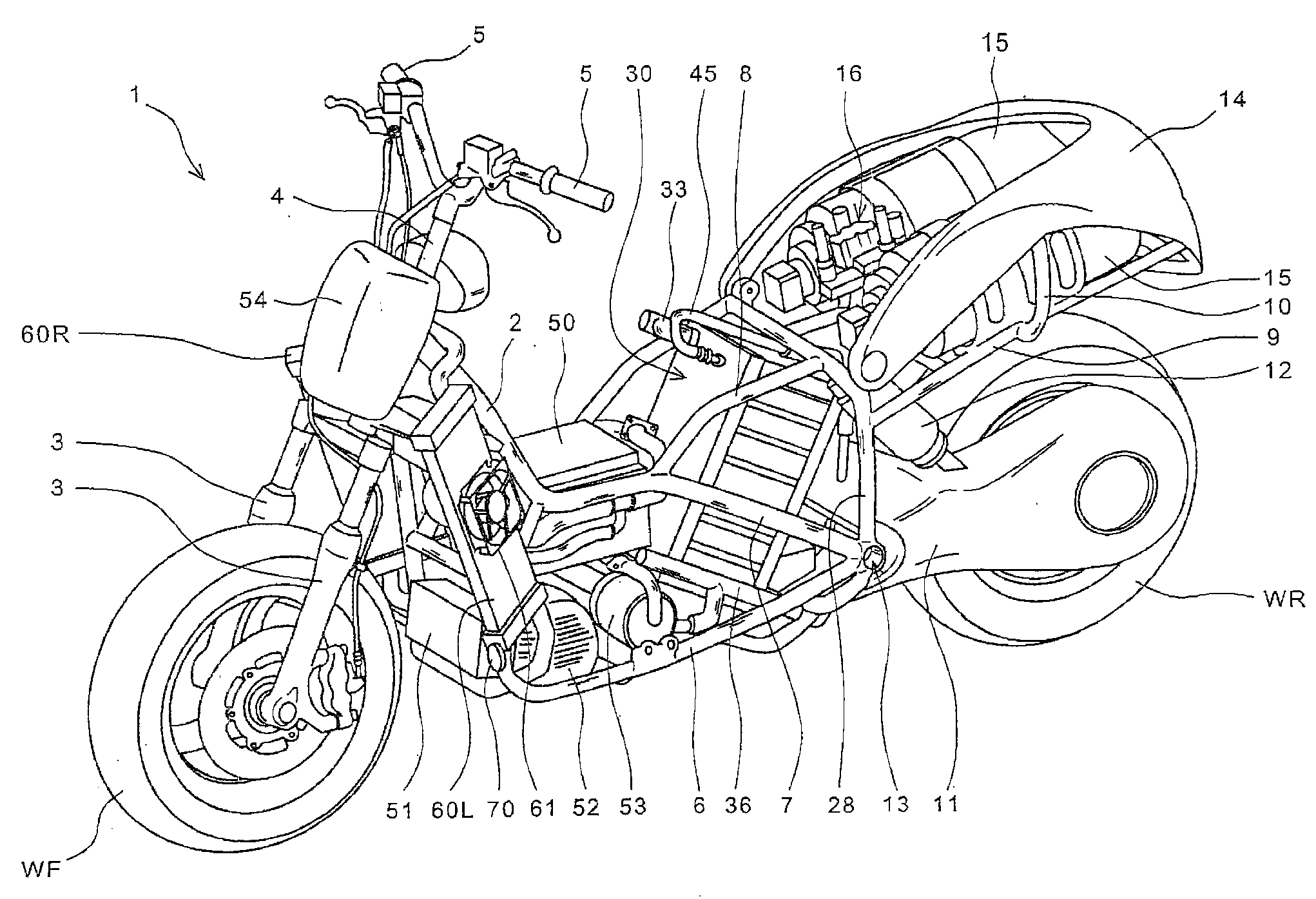 Saddle ride, fuel cell powered vehicle