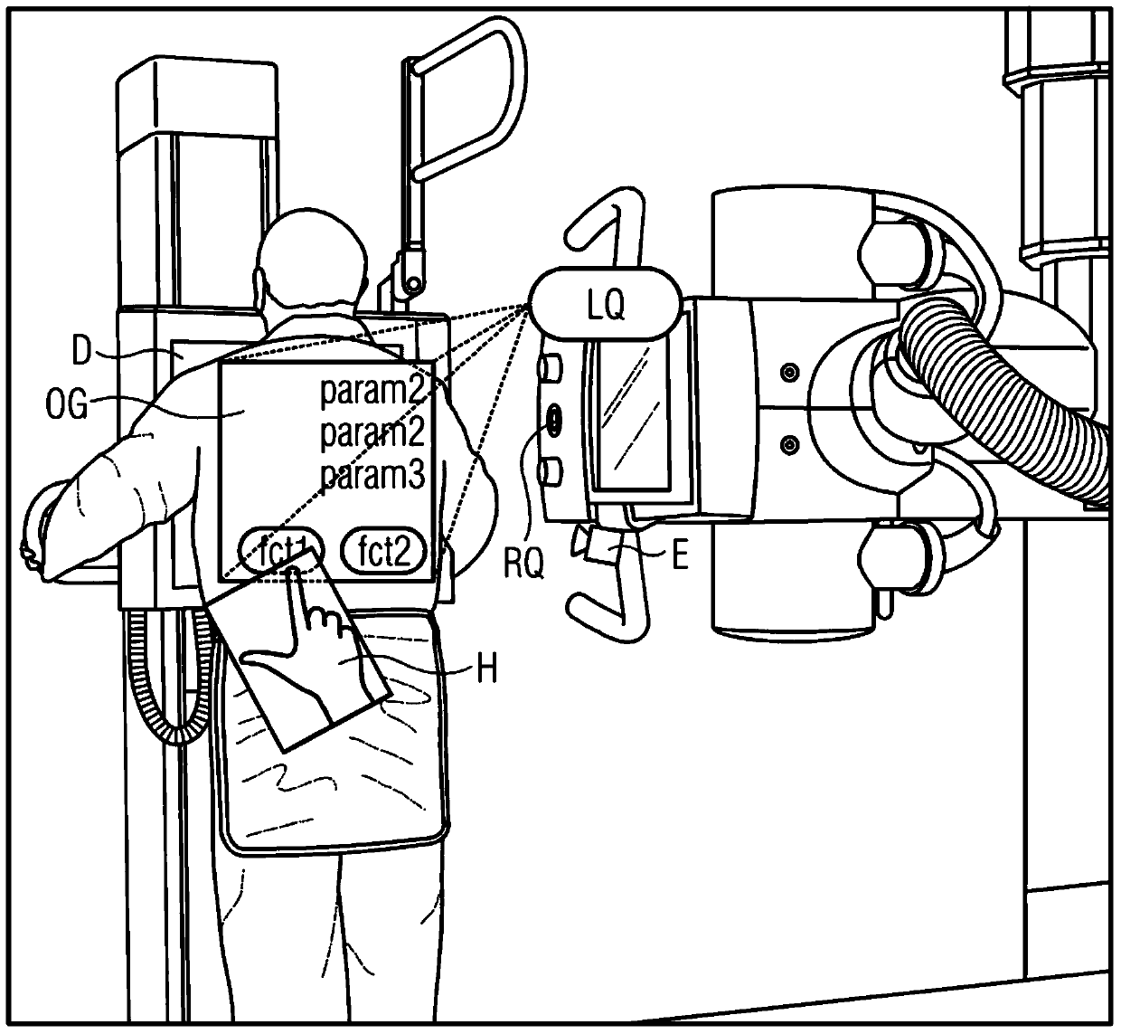 Apparatus and method for posturally controlled adjustment of a manipulated variable of an x-ray source