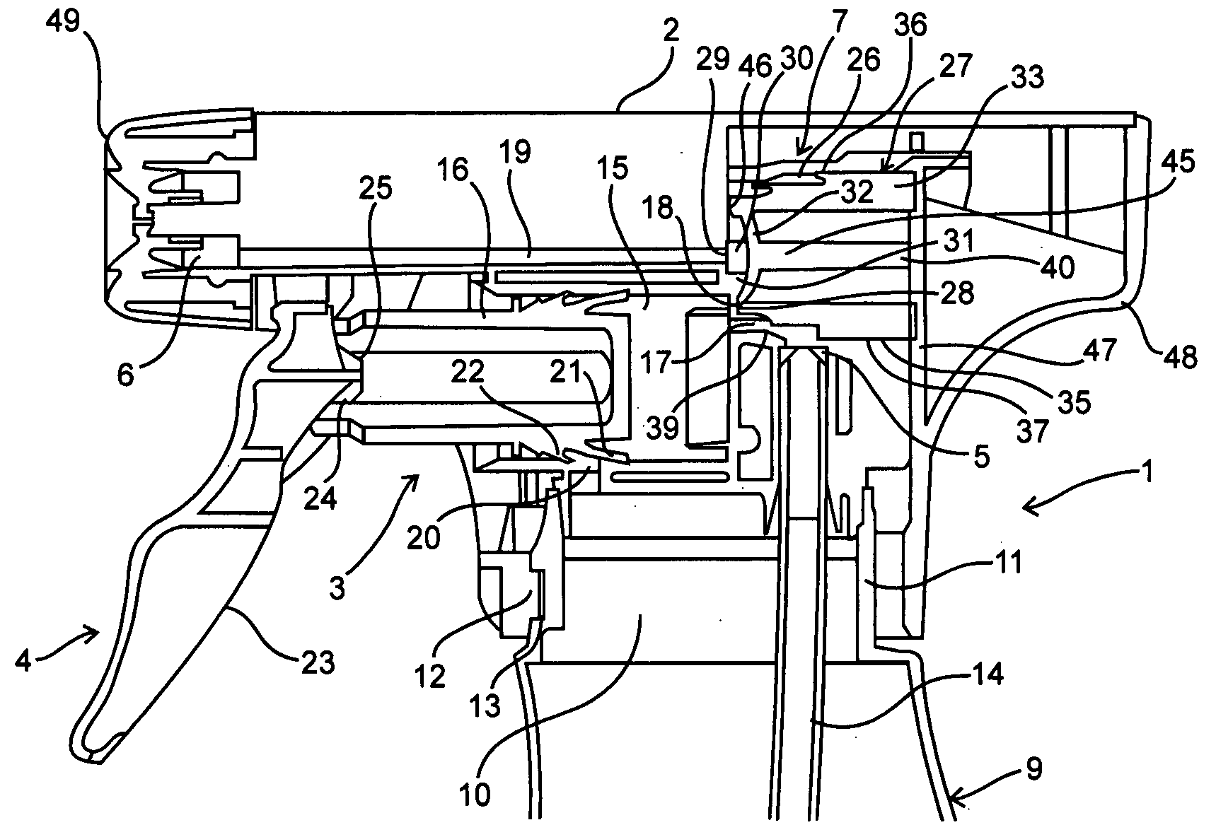 Precompression system for a liquid dispensing device and method of assembling such precompressed system