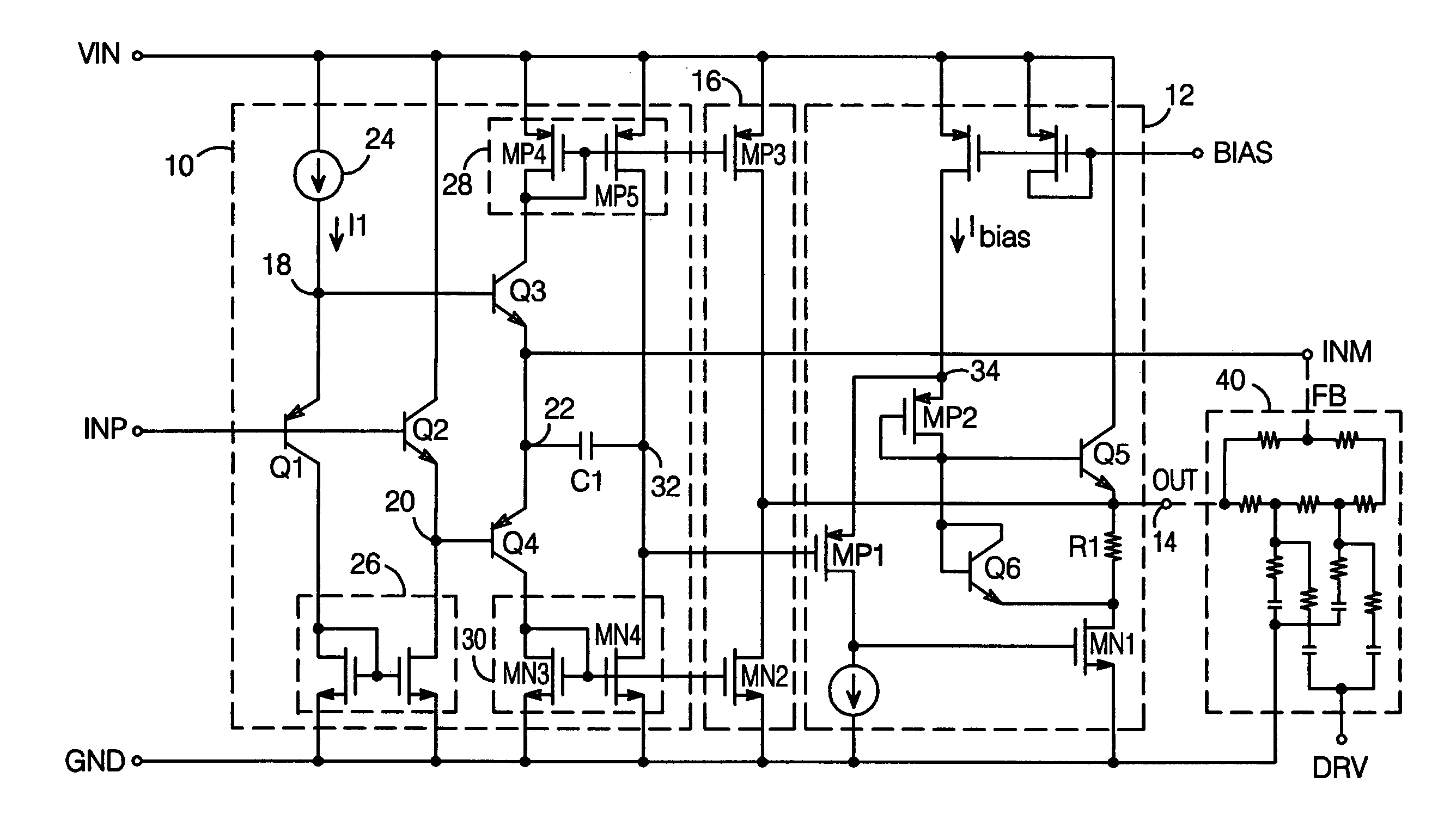 Small signal amplifier with large signal output boost stage