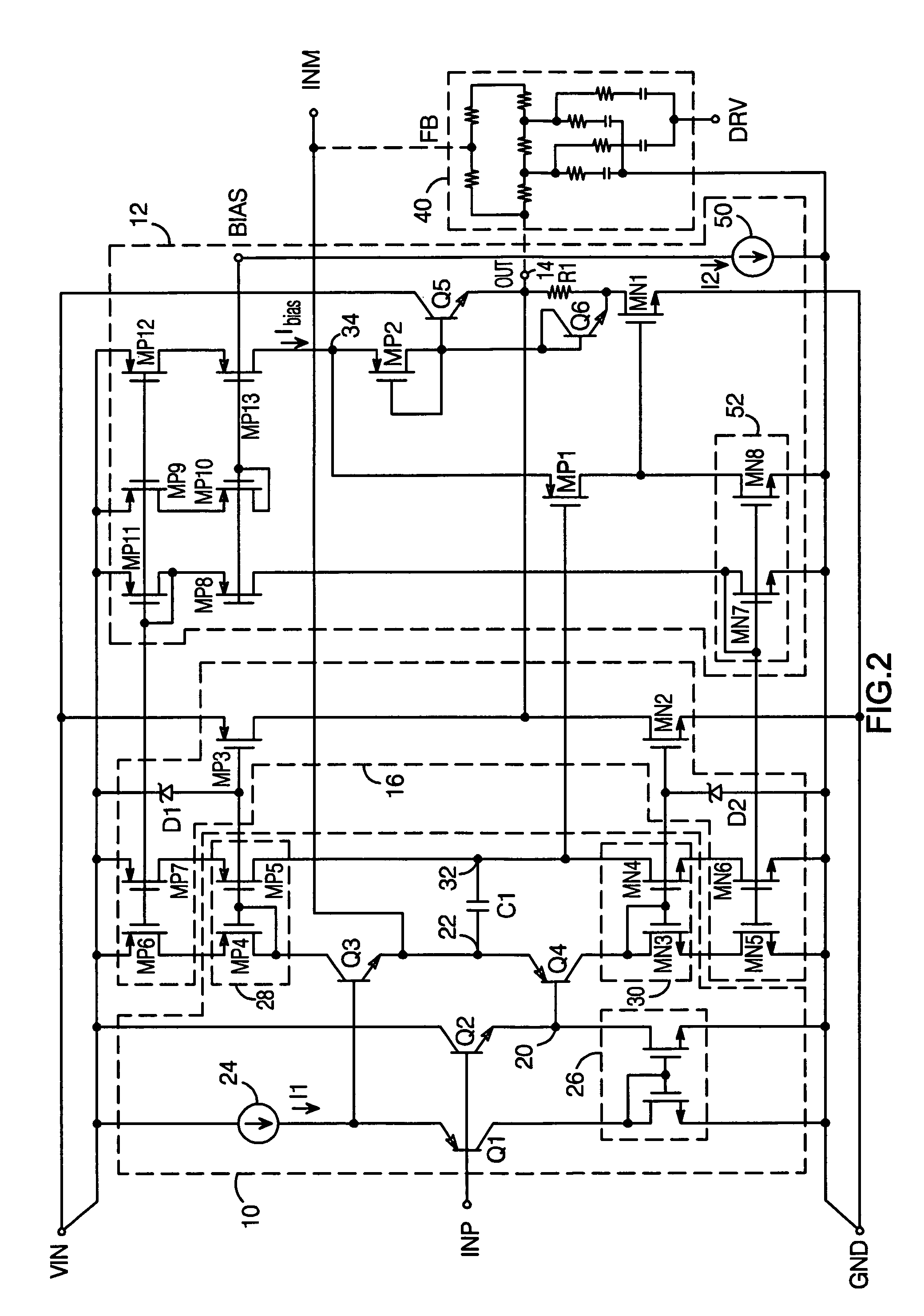 Small signal amplifier with large signal output boost stage