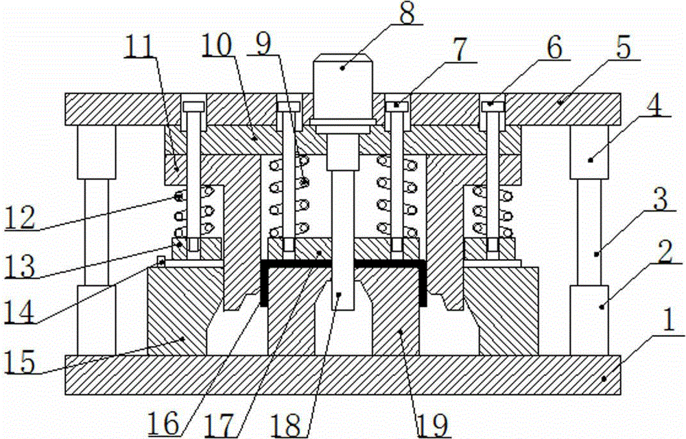 U-shaped support punching blanking bending composite die