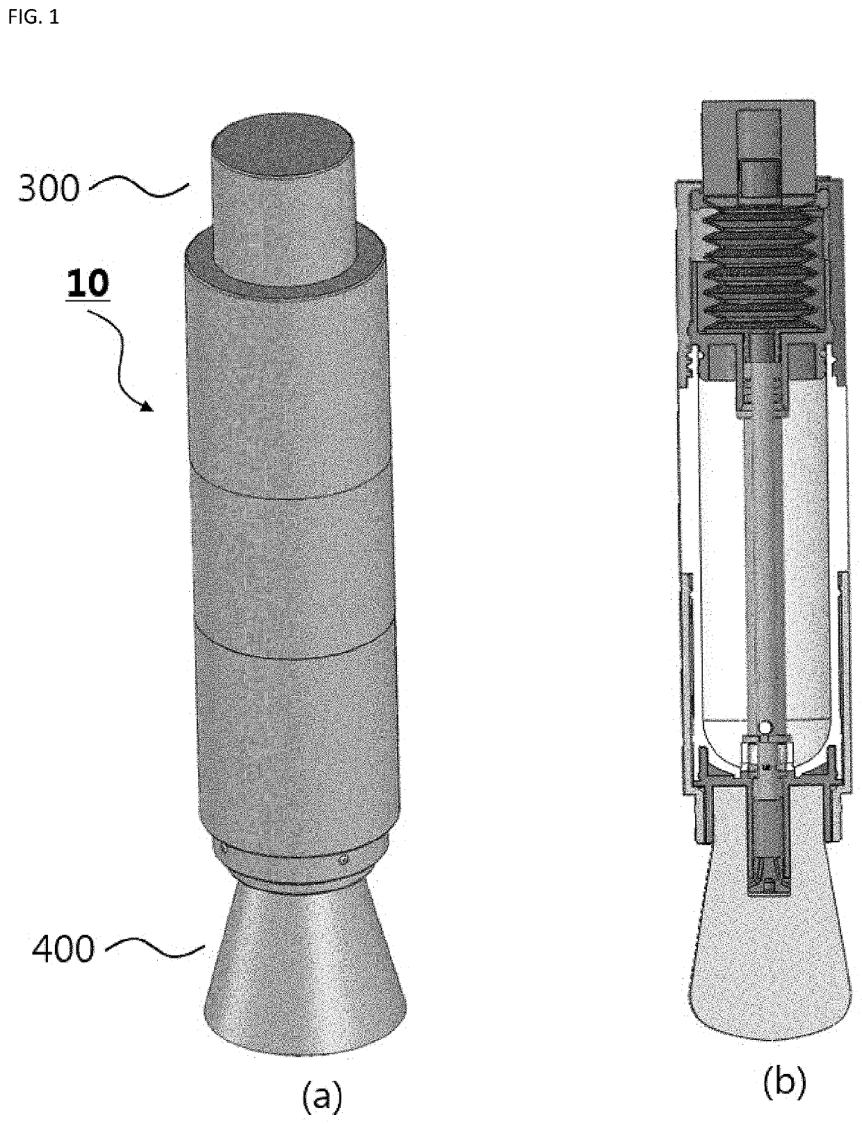 Cosmetic container having touch member to which cosmetic material is transferred by means of pressurized air