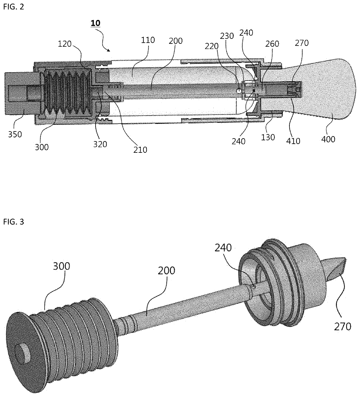 Cosmetic container having touch member to which cosmetic material is transferred by means of pressurized air