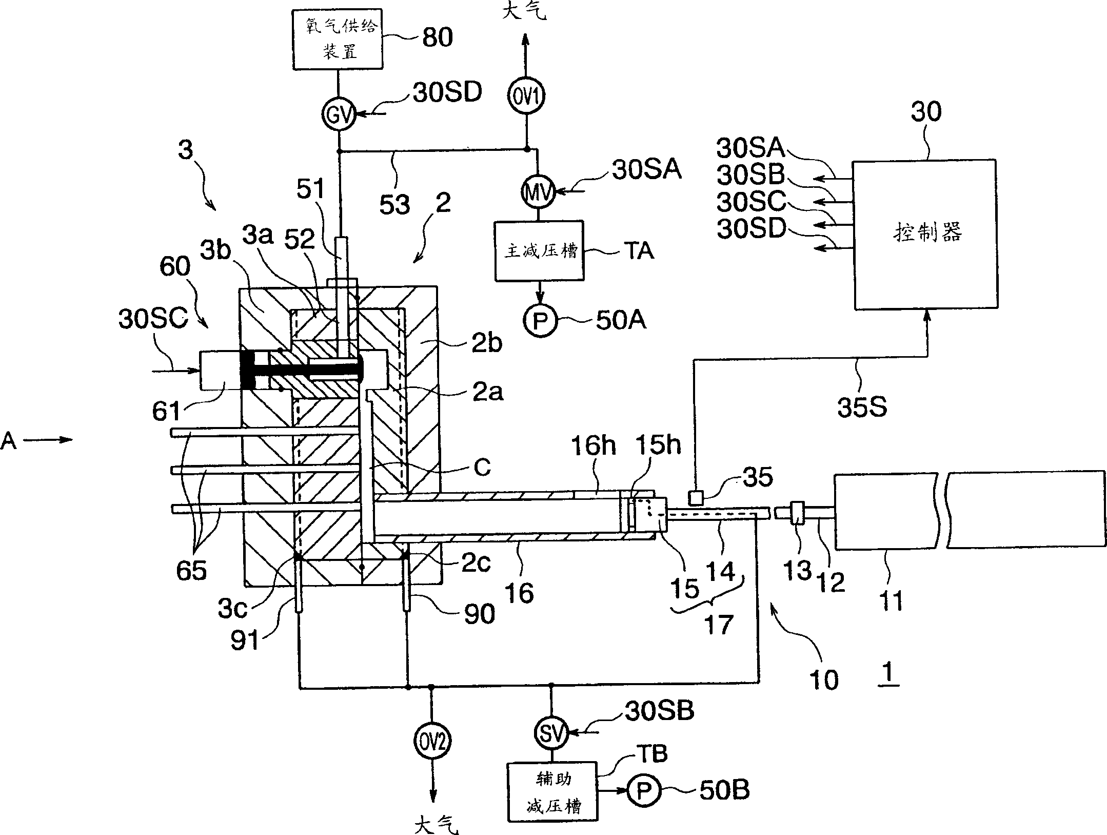 Die-casting device and vacuum process