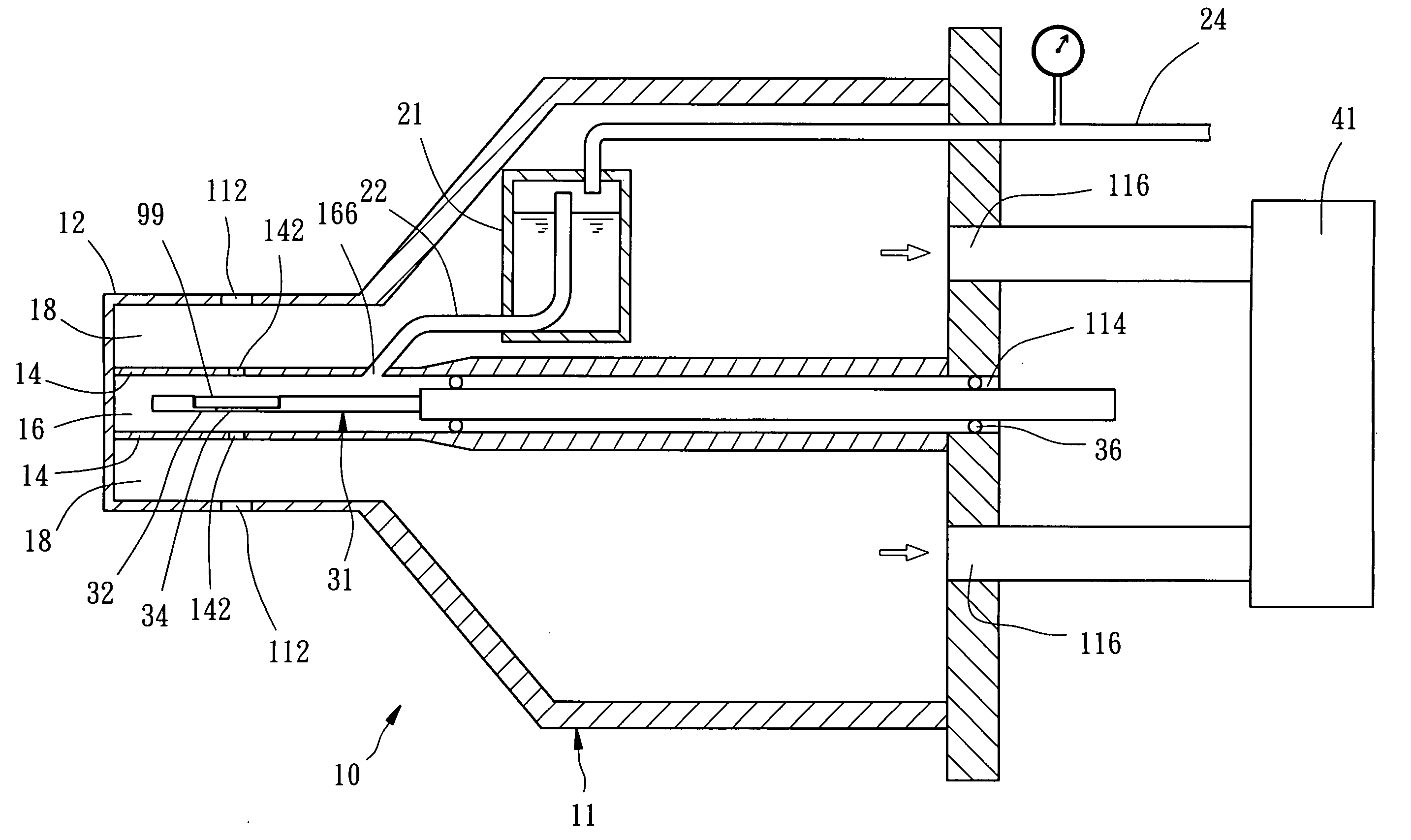 Device for operating gas in vacuum or low-pressure environment and for observation of the operation