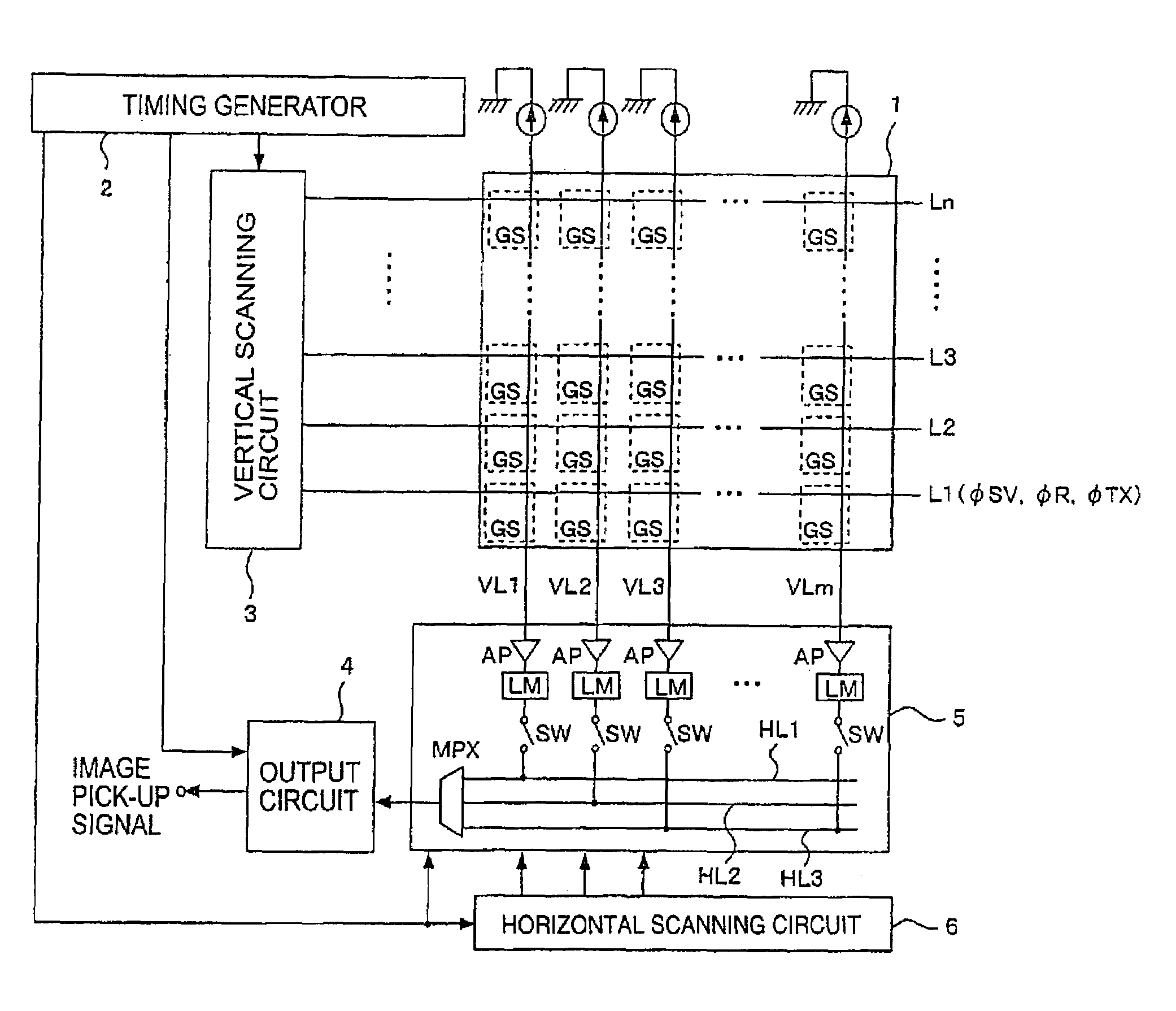 Solid-state image-pickup device with column-line amplifiers and limiters